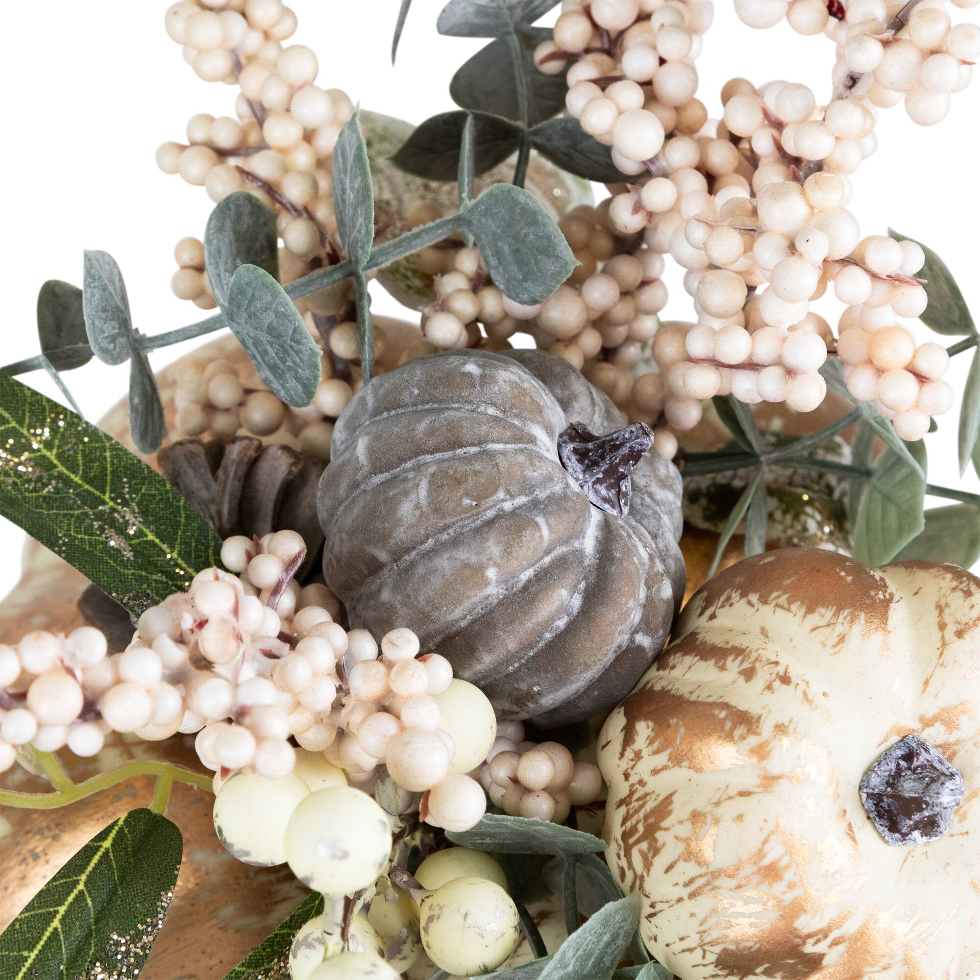 10" White & Gold Pinecone & Pumpkin Tabletop Décor