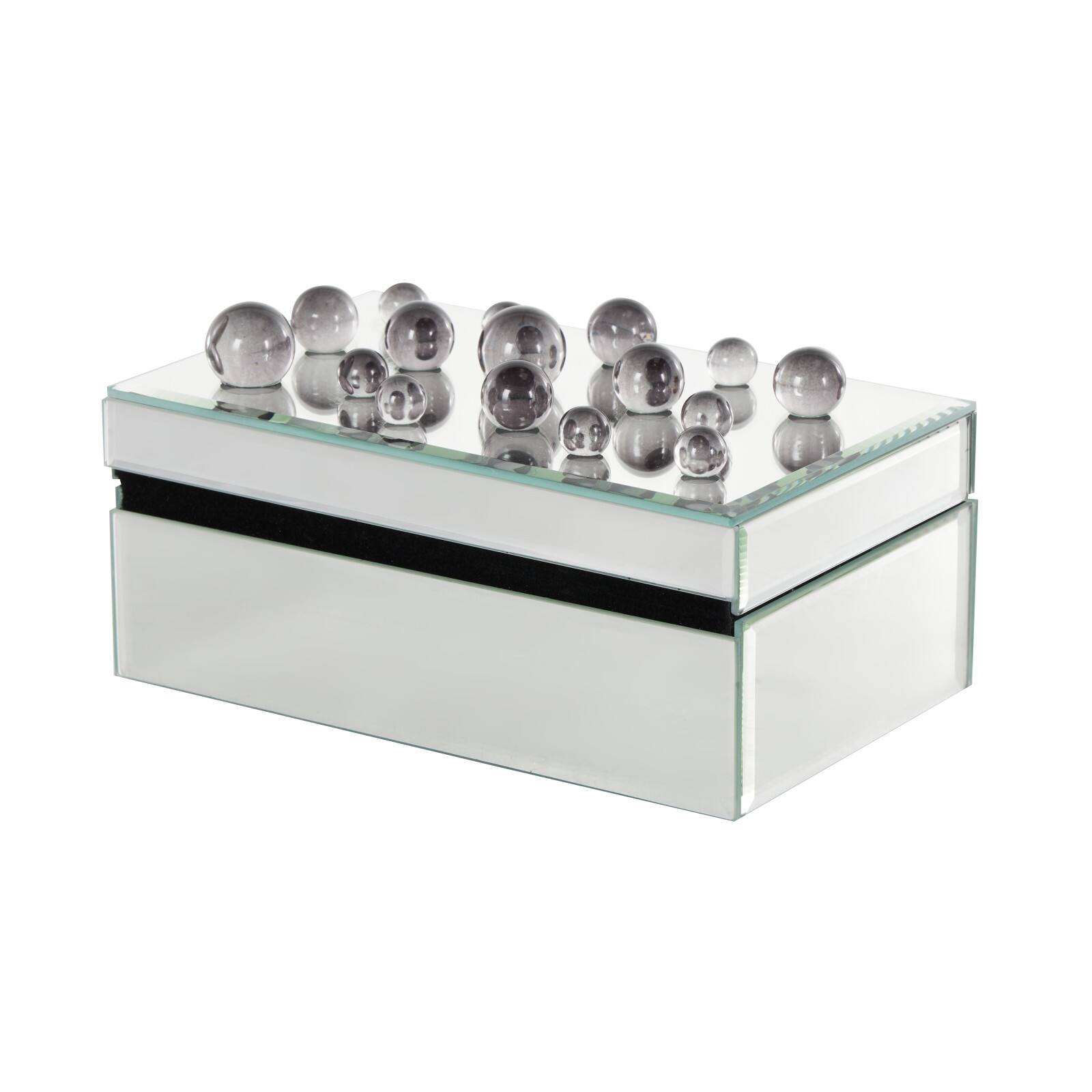 8.25" x 5" x 4.5" Silver Glass Mirrored Decorative Jewelry Box with Black Bubble Textured Balls