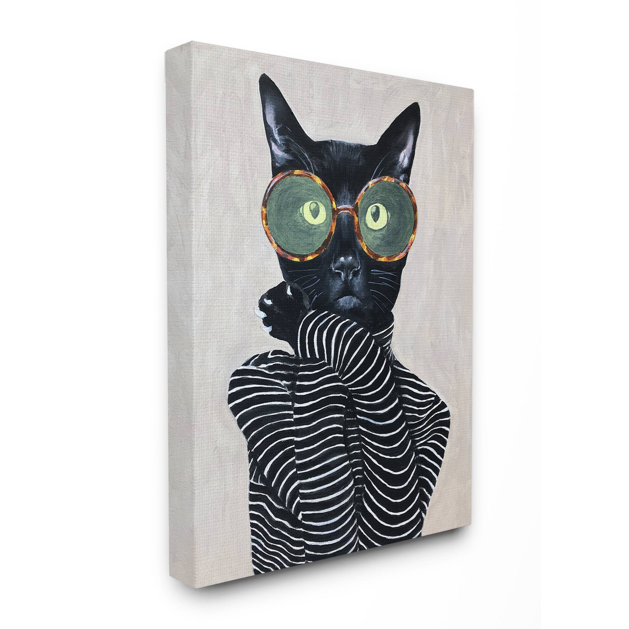 Stupell Industries Fashion Feline Striped Shirt And Round Glasses Cat Canvas Wall Art