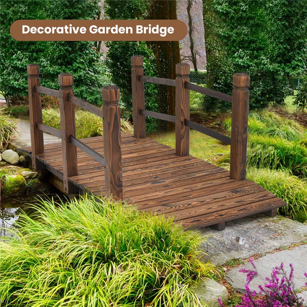 Costway 5ft. Stained Finish Decorative Solid Wooden Garden Pond Arch Walkway