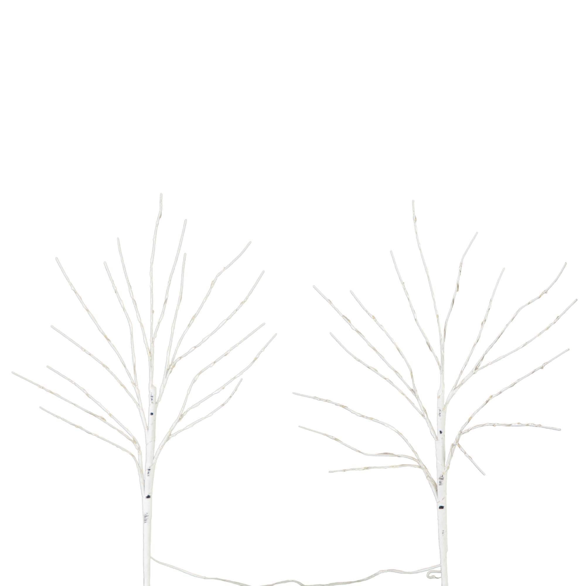 2 Pack 24in. Pre-Lit Artificial White Birch Branches, Warm White LED Lights