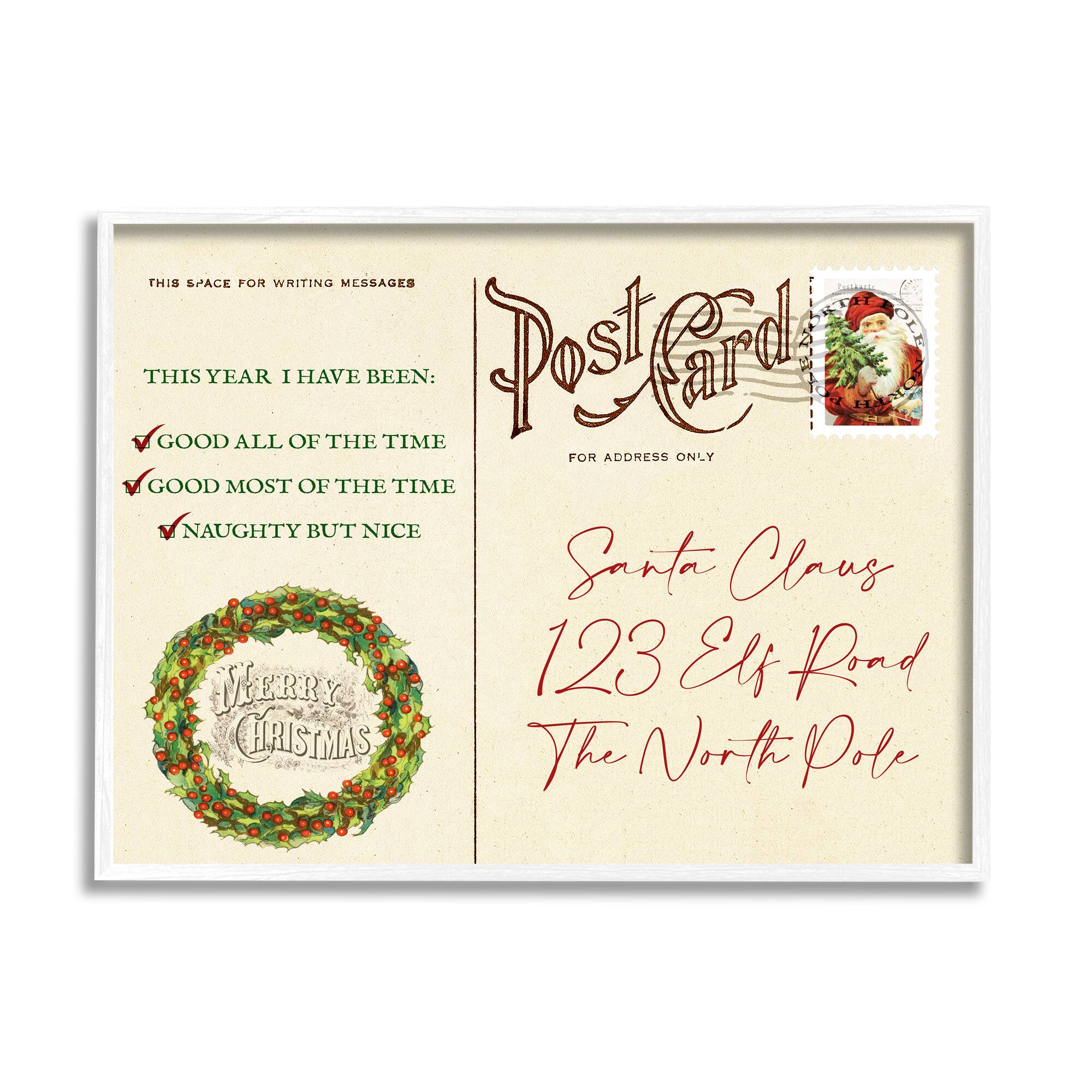 Stupell Industries Merry Christmas Vintage Postcard Framed Giclee Art