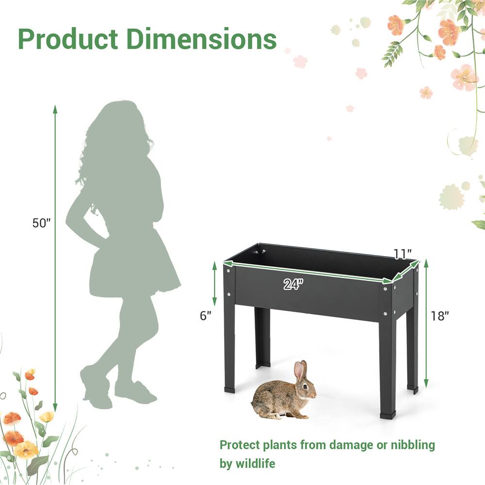 Costway 24" Metal Elevated Raised Garden Bed Planter with Legs & Drainage Hole