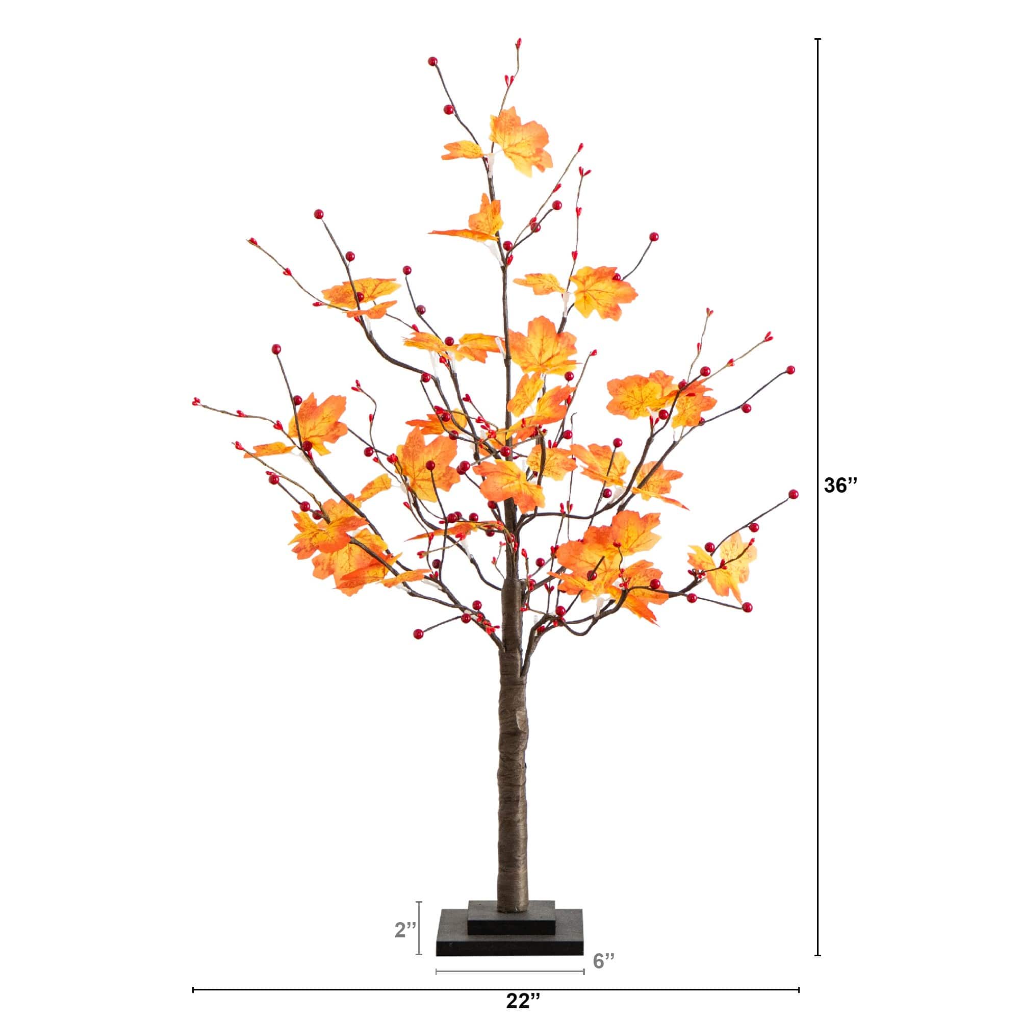 3ft. Pre-Lit Autumn Maple Artificial Fall Tree with Berries and 36 Warm White LED Lights