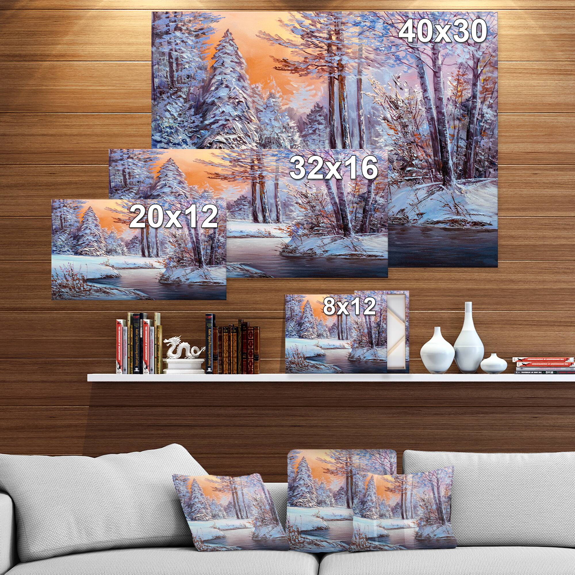 Designart - Forest in Winter Sunset - Landscapes Painting Print on Wrapped Canvas