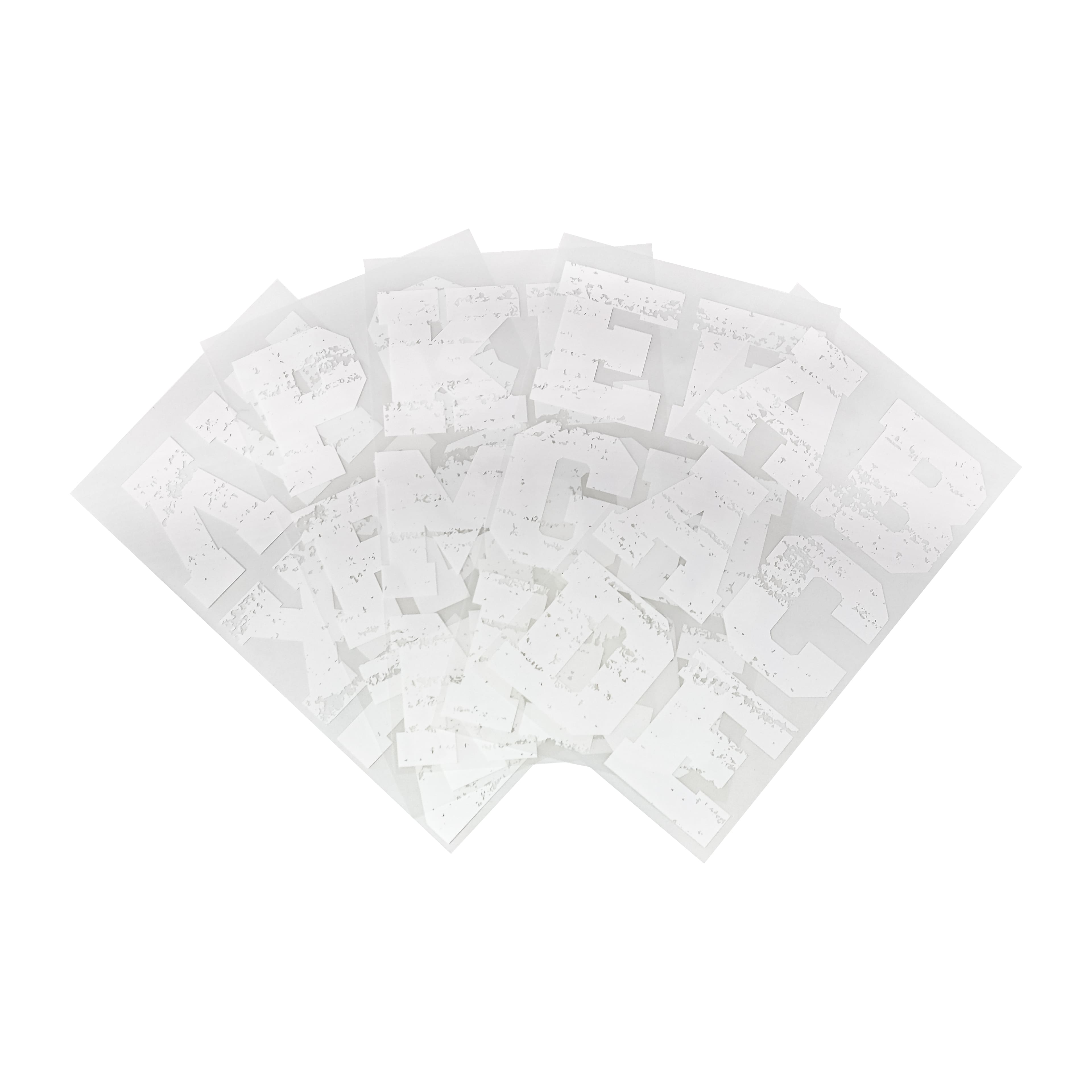 12 Packs: 32 ct. (384 total) 3" White Distressed Letters Iron-On Transfers by Make Market®