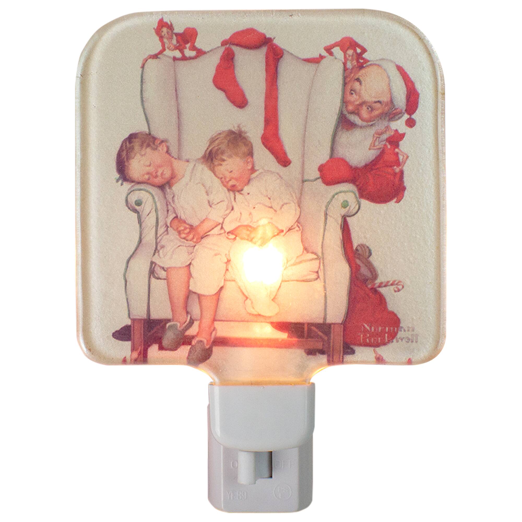 6" Norman Rockwell 'Santa Looking at Two Sleeping Children' Glass Christmas Night Light