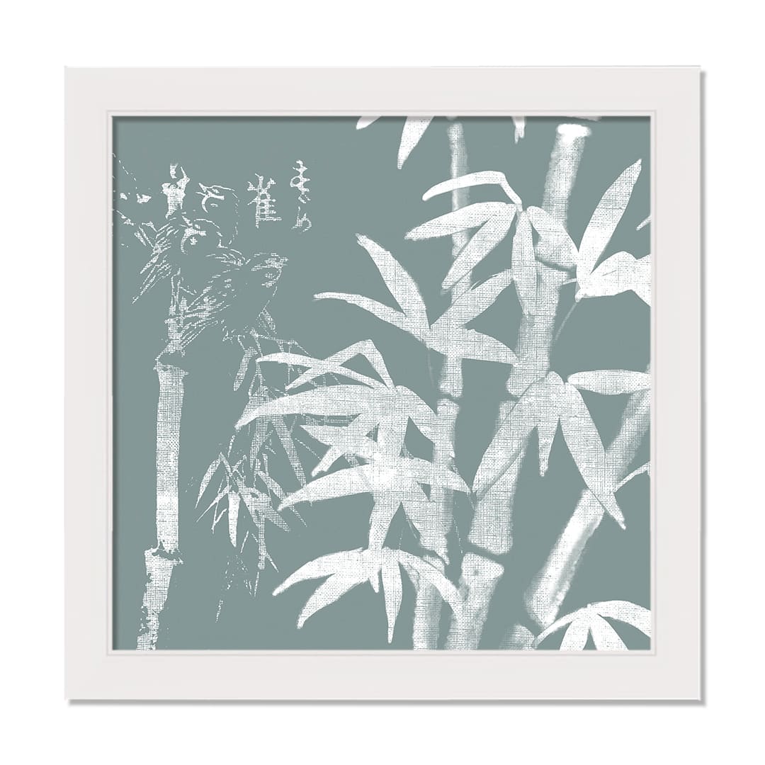 Teal Bamboo White Framed Wall Décor Under Plexiglass