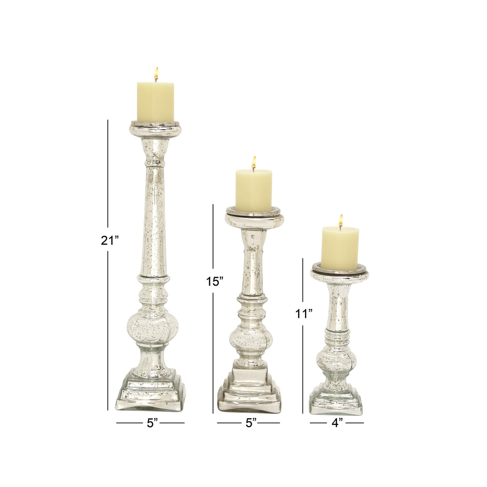 Silver Glass Candle Holder Set