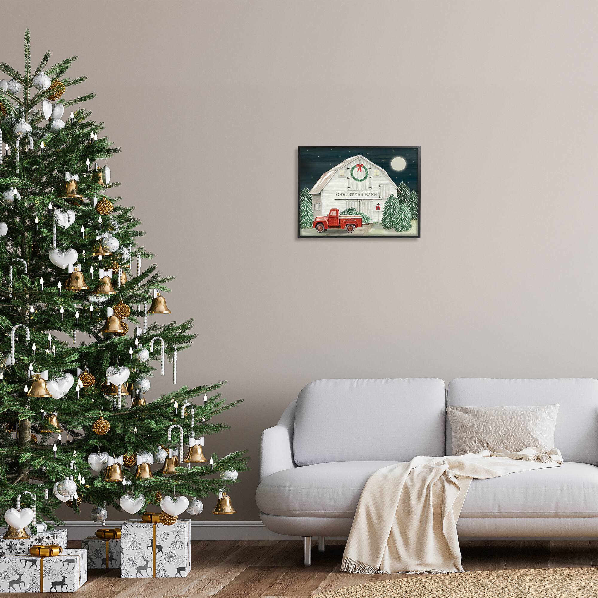 Stupell Industries Nighttime Christmas Barn Farm Framed Giclee Art