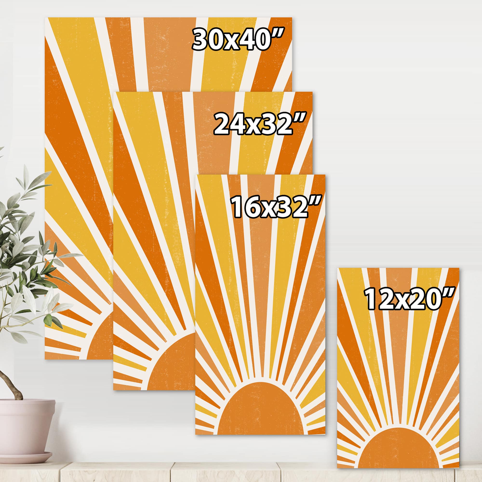 Designart - Minimalist Bright Shining Orange Sun Rays II