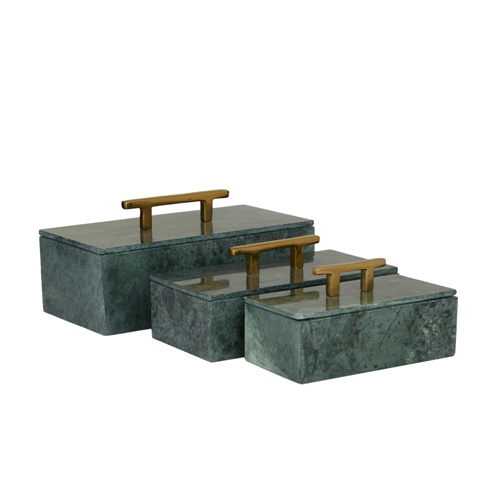 Green Marble Box with Gold Bar Handles Set