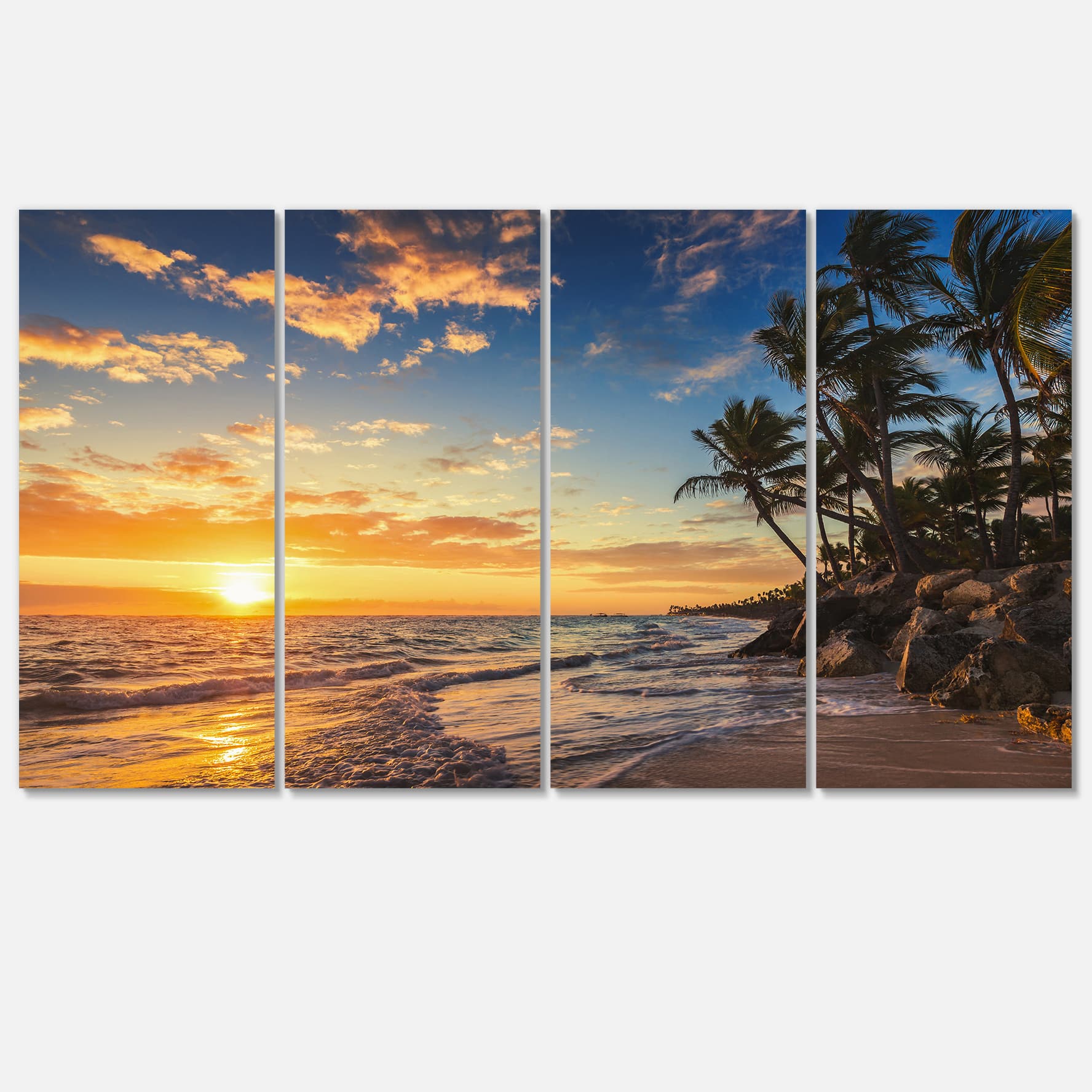 Designart - Paradise Tropical Island Beach with Palms - Extra Large Seascape Art Canvas