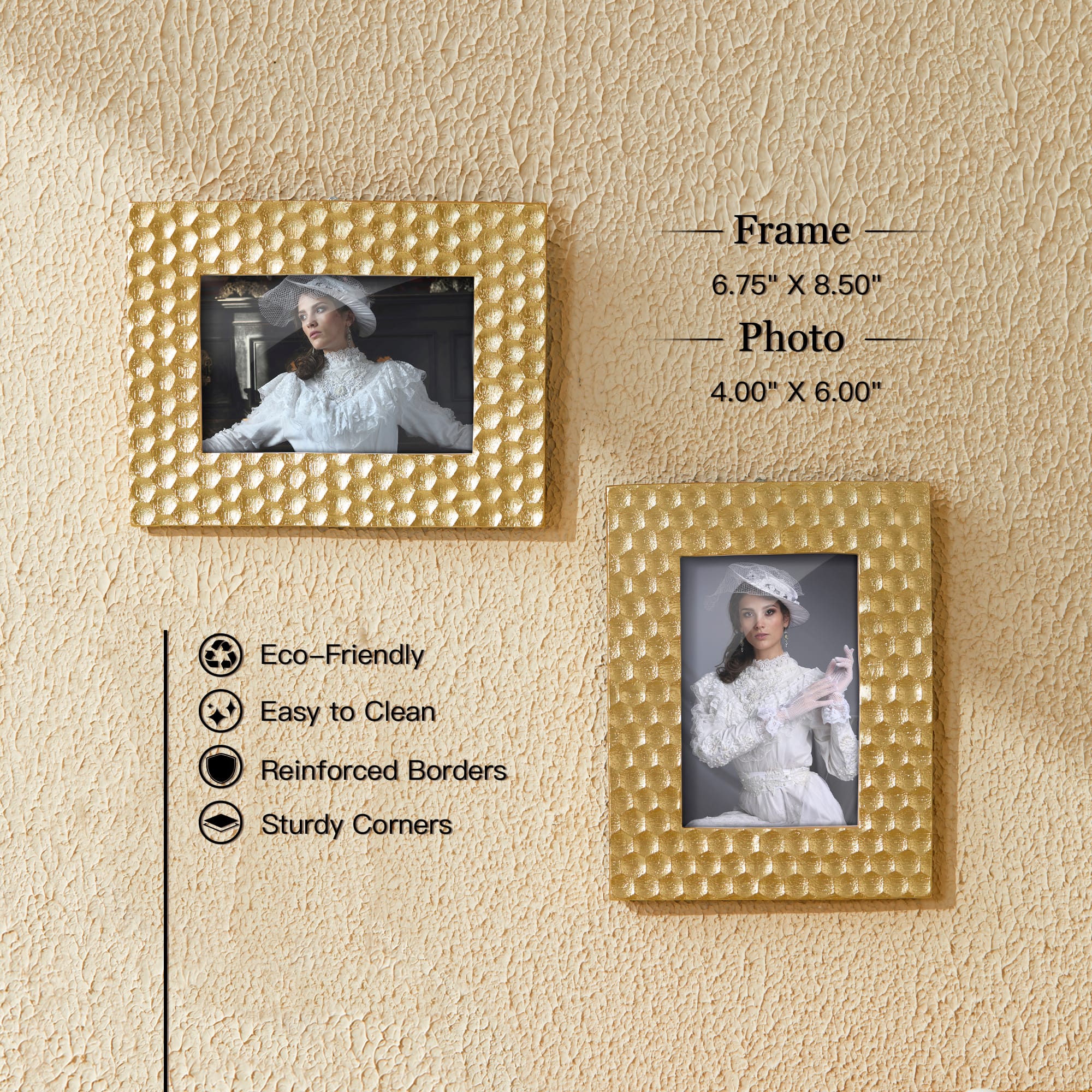 Glitzhome® 3 Pack 4" x 6" Gold Honeycomb Resin Tabletop Picture Frames
