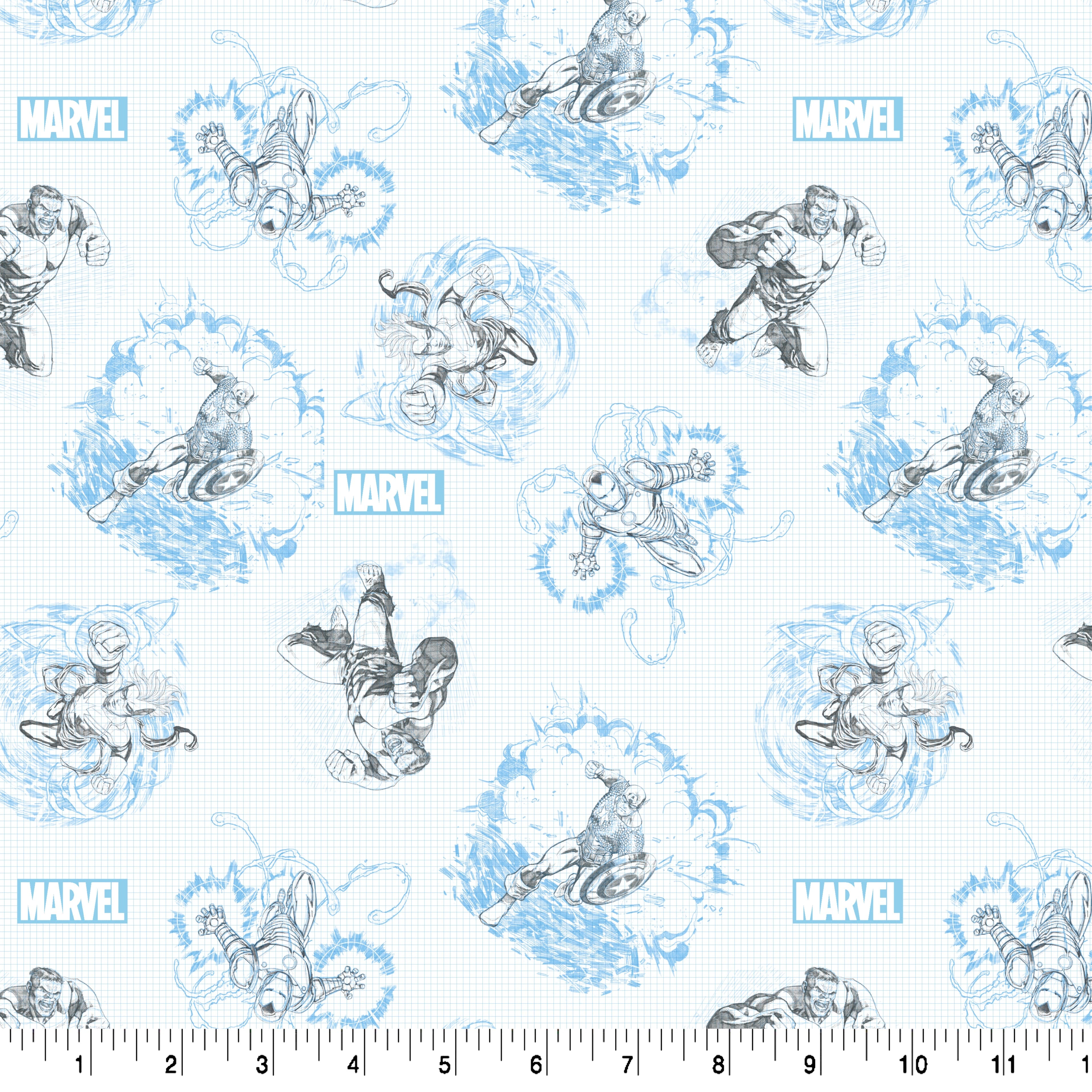 Marvel® Hulk Blue Sketch Cotton Fabric