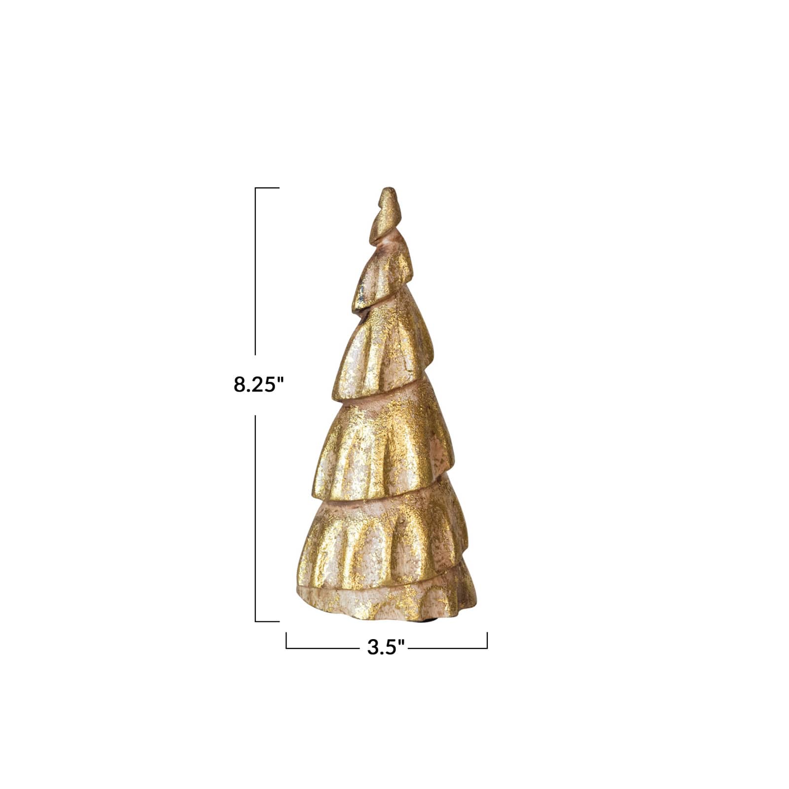 Hello Honey® 8.25" Carved Mango Wood Tree with Rubbed Gold Foil Finish