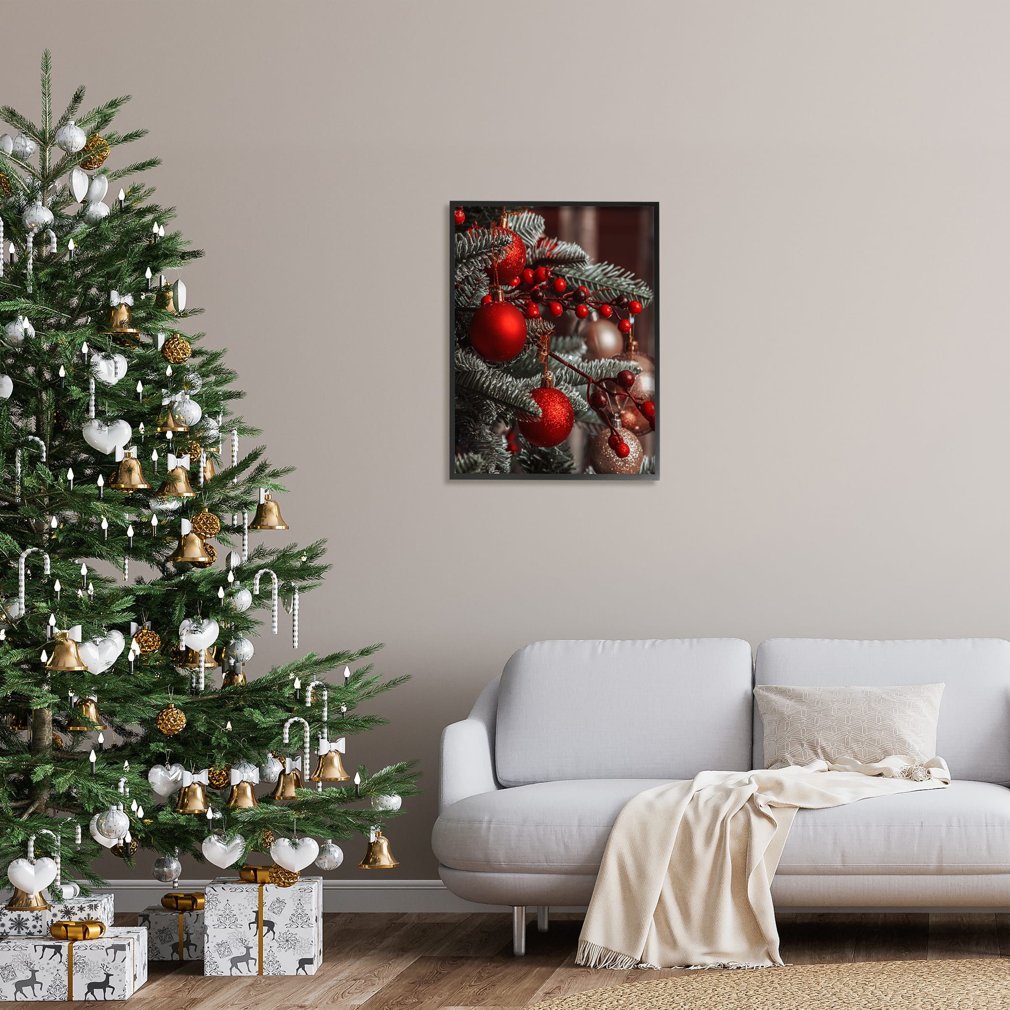 Stupell Industries Hanging Red Ornaments Christmas Tree Framed Giclee Art