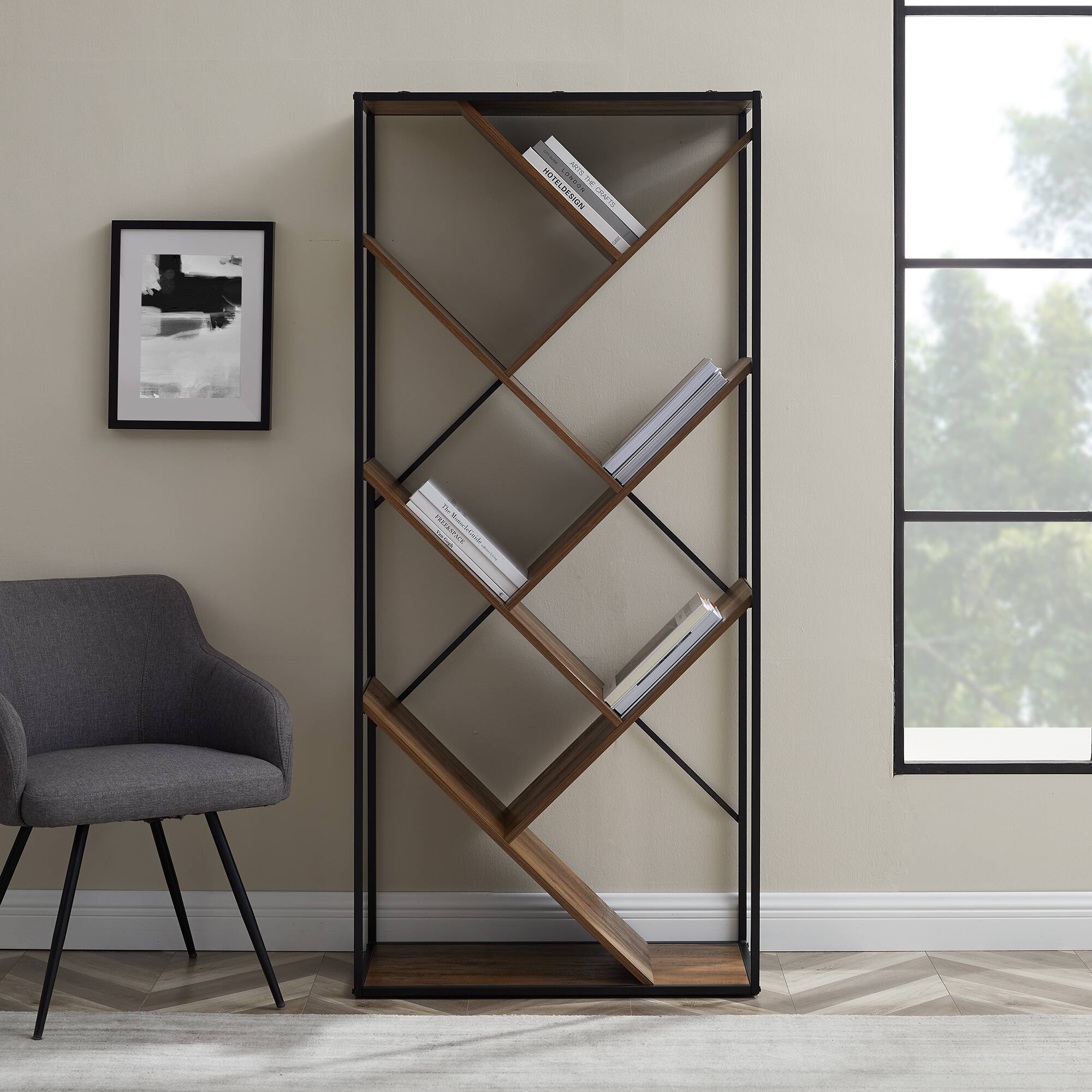 Walker Edison 68" Reclaimed Barnwood V Bookshelf