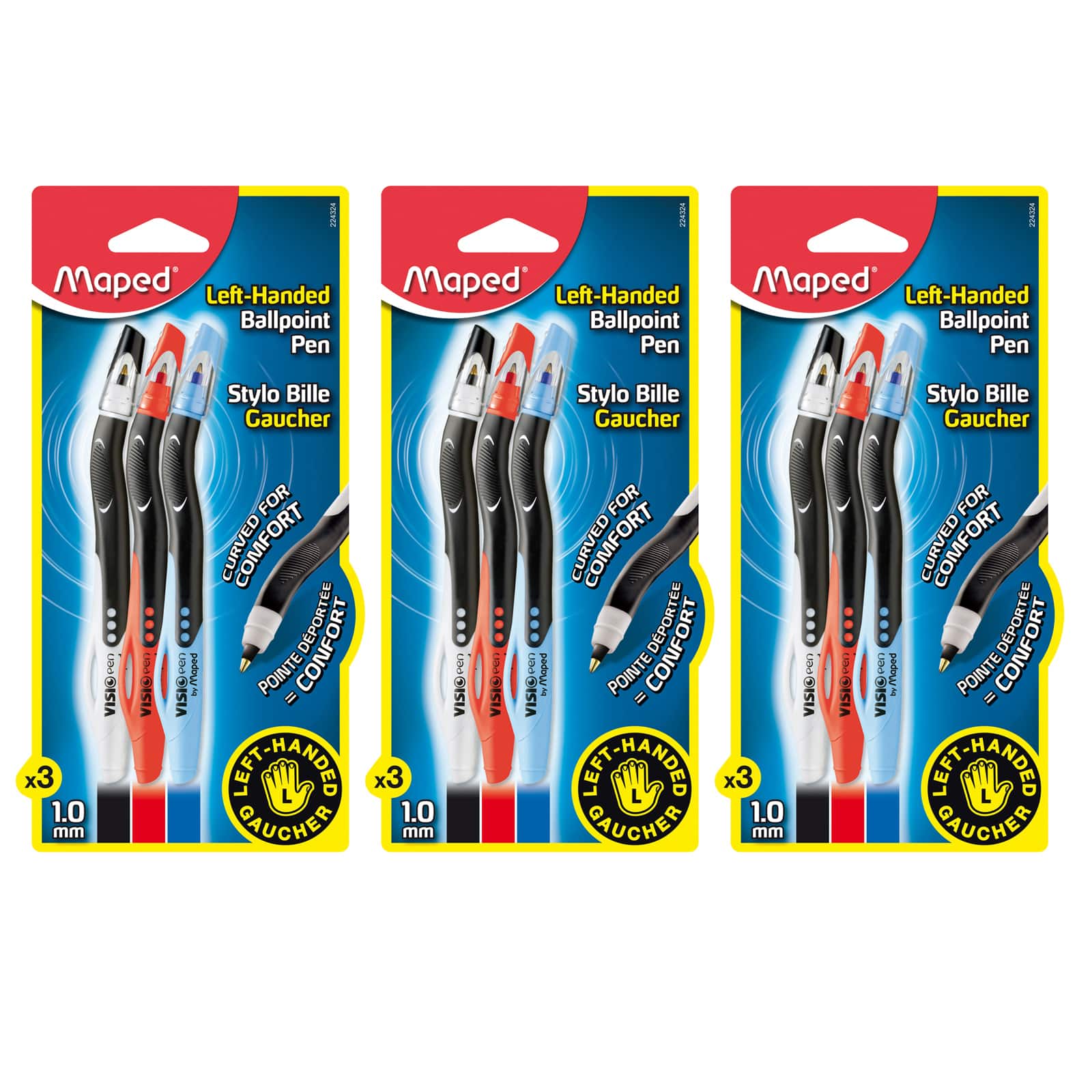 Maped® Visio Left-Handed Ball Point Pen, 3 Packs of 3