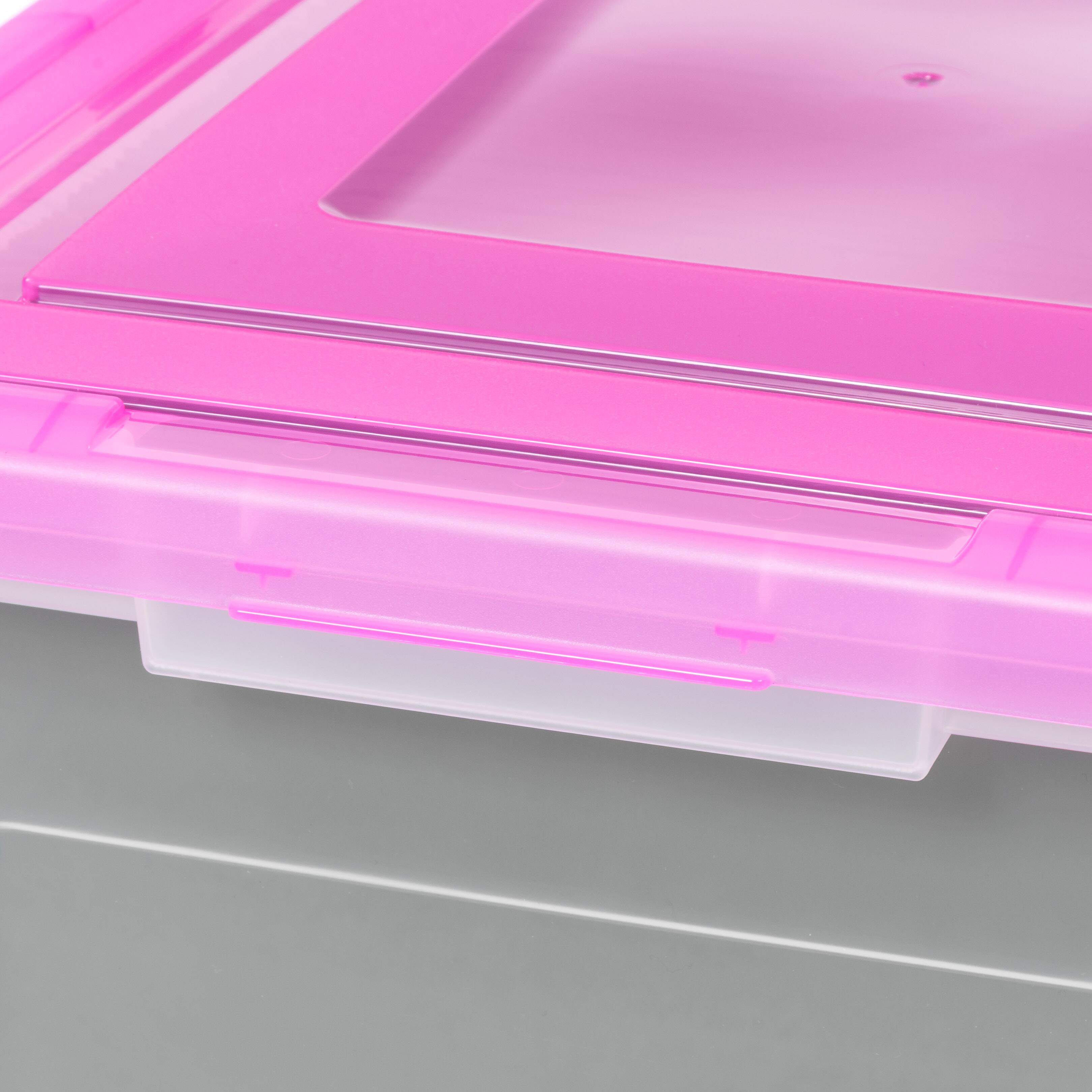 IRIS Pink & Clear Snap Tight Plastic File Organizer Box, 4ct.