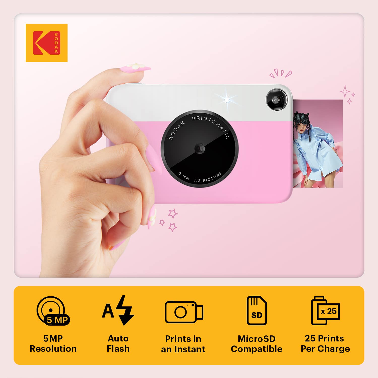 KODAK Printomatic Pink 5MP Instant Print Camera