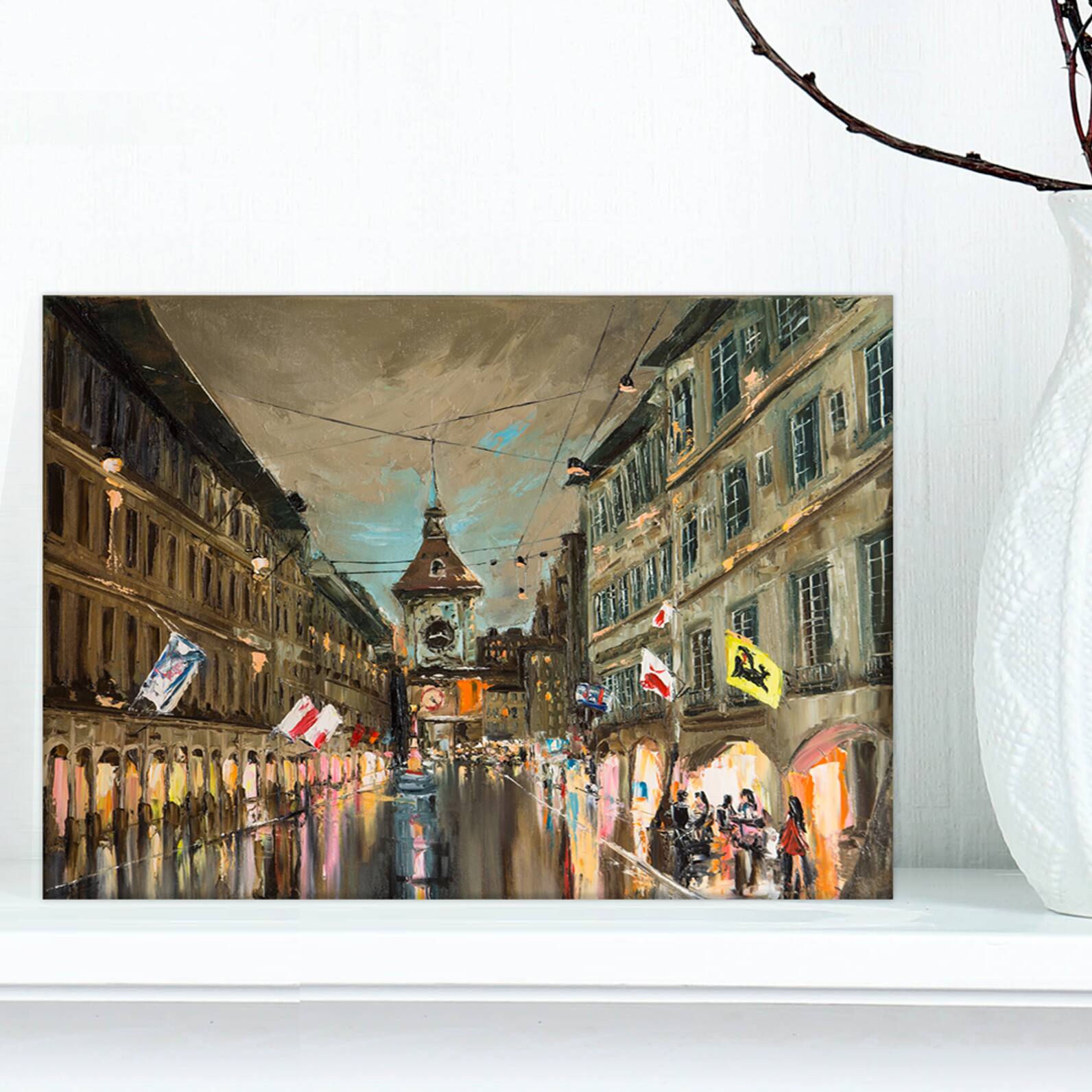 Designart - Bern Switzerland Rainy Evening in Oil Painting