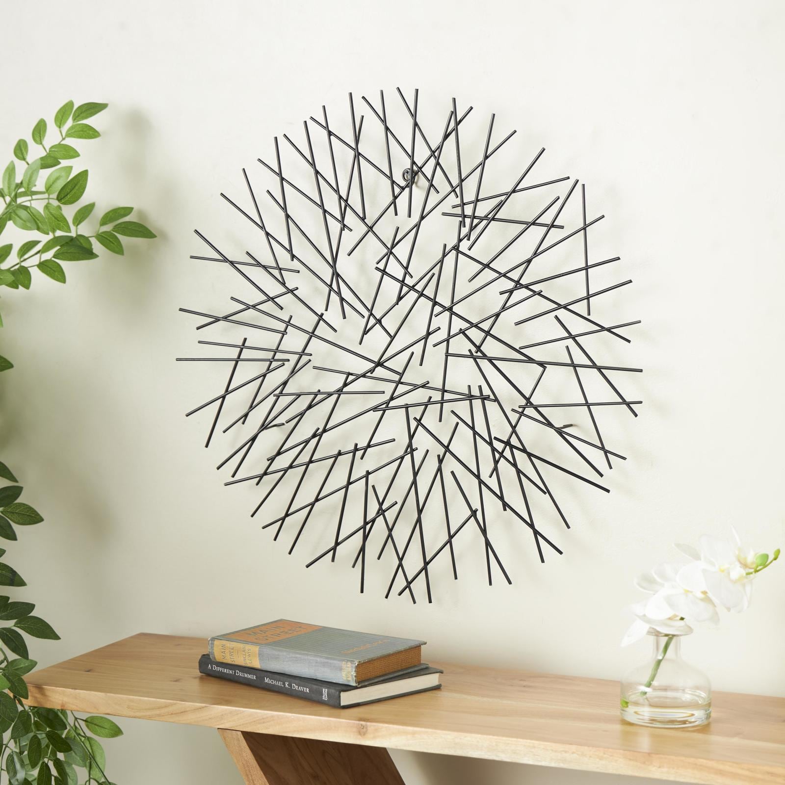 24" x 25" Black Metal Abstract Overlapping Stick Wall Décor