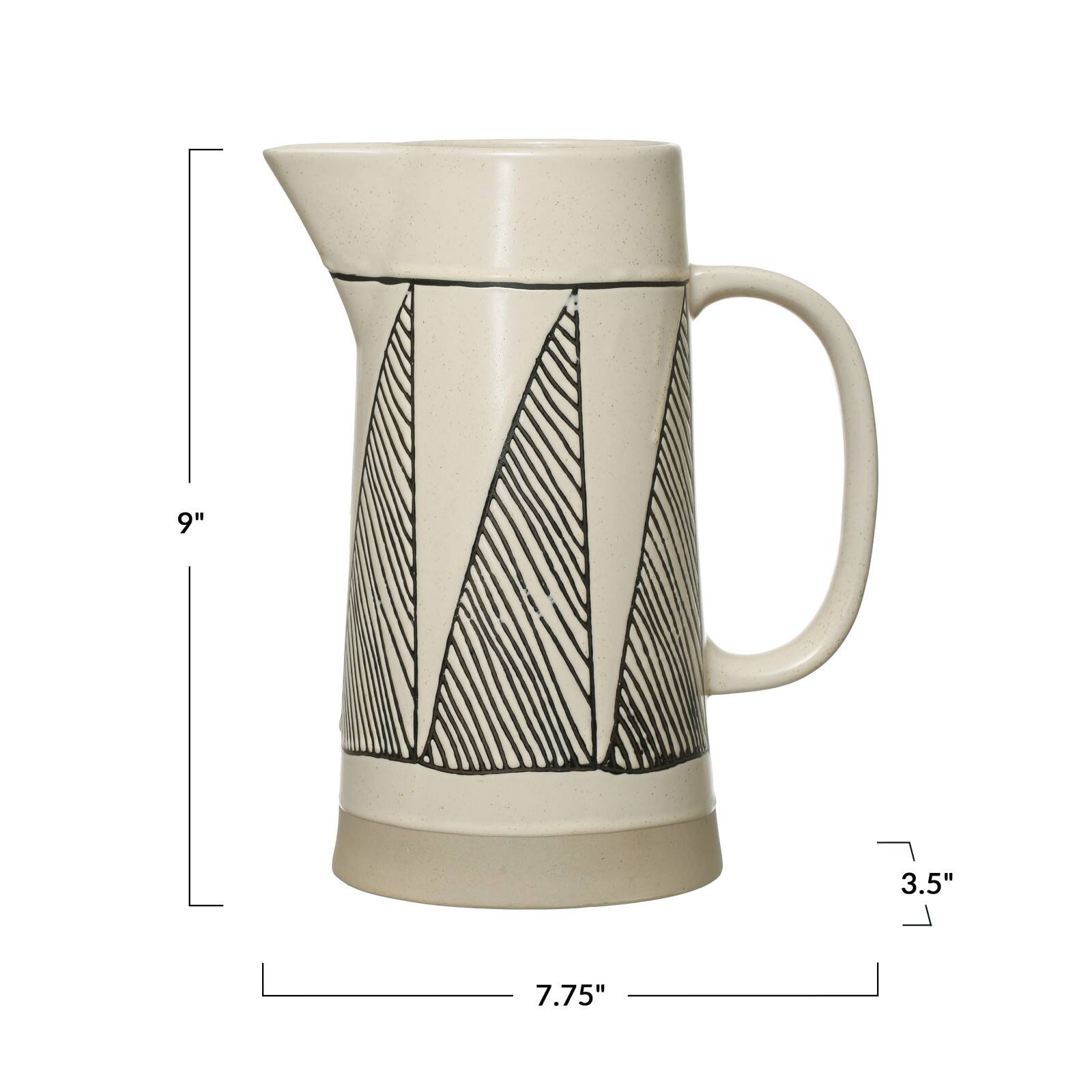 Hello Honey® 9" Embossed Modern Black & White Stoneware Water Pitcher
