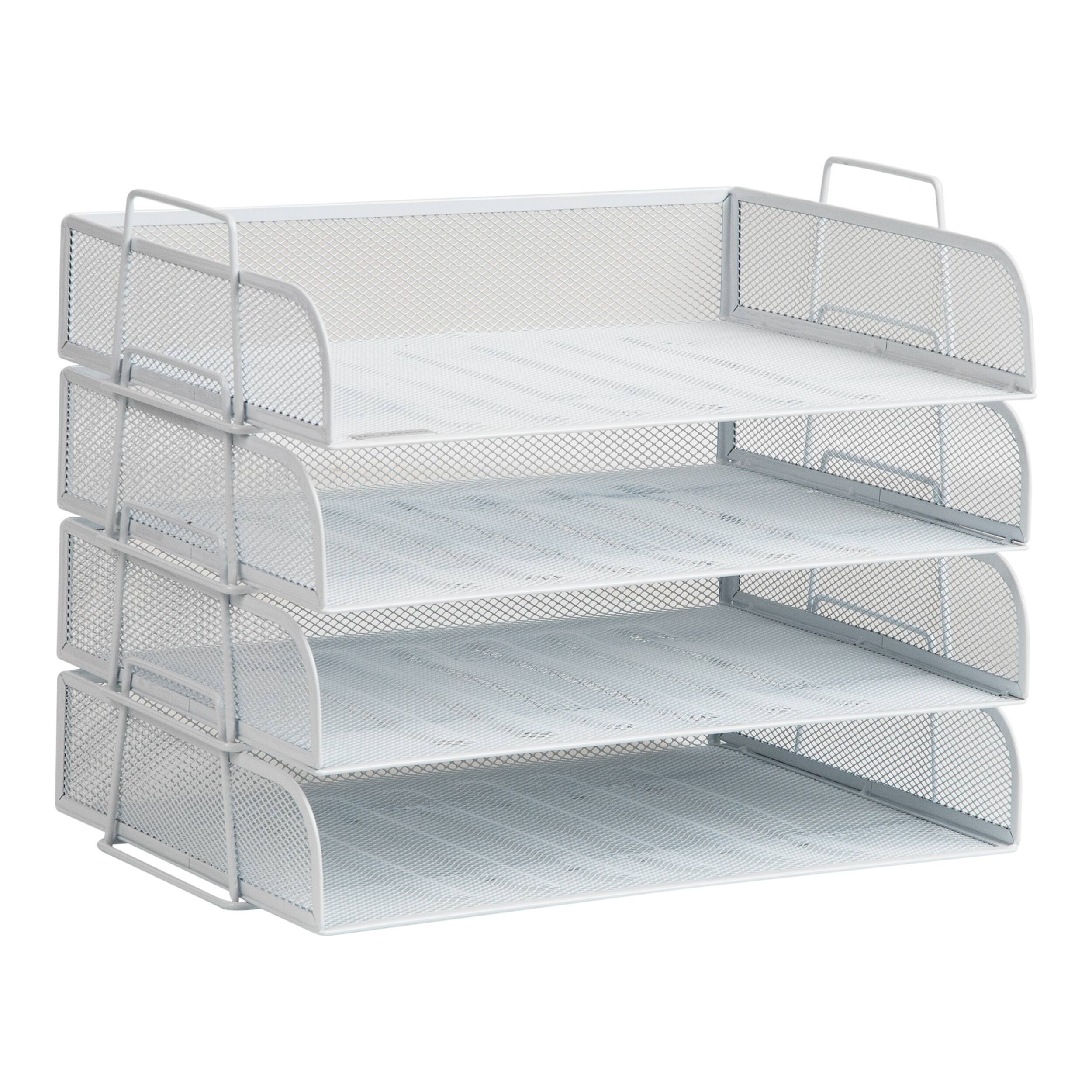 Mind Reader Stackable Paper Tray, Desktop Organizer, File Storage, Office, Metal Mesh, 13.25"L x 9.75"W x 11.5"H, 4 Pcs., White