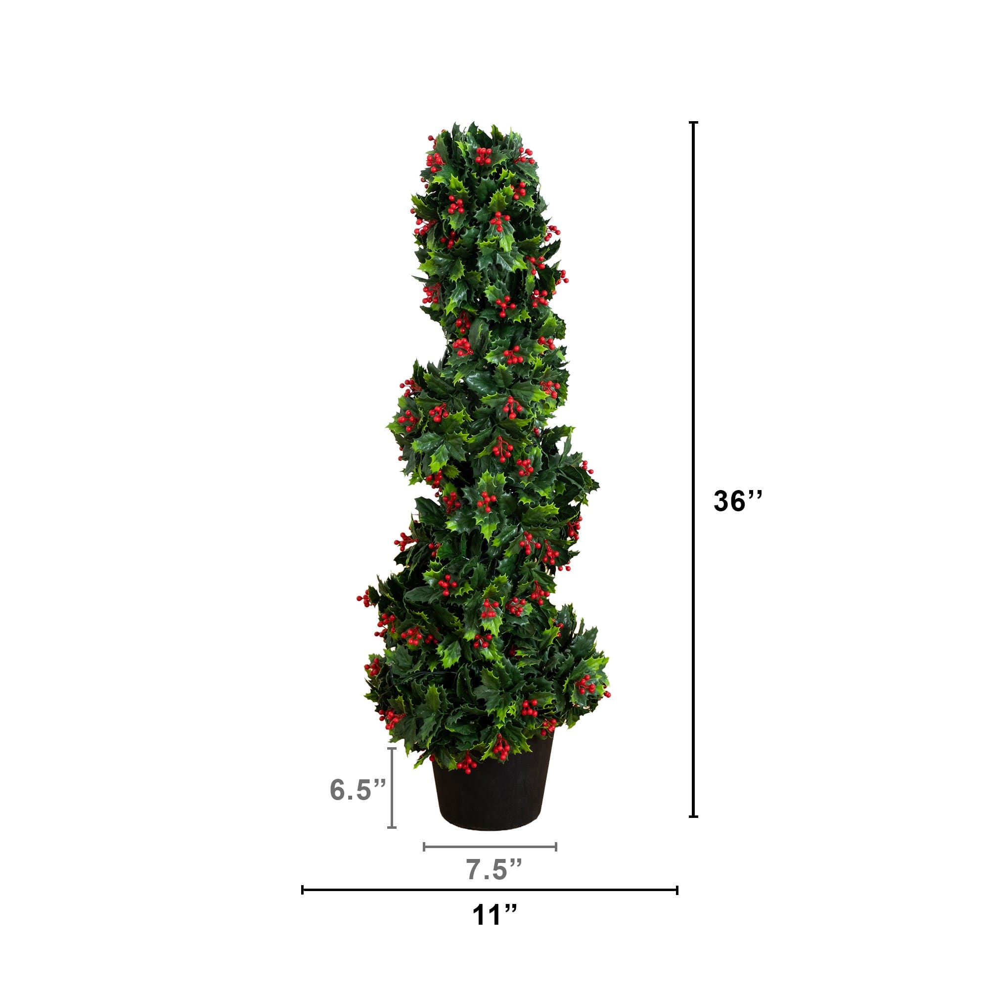 Nearly Natural 3ft. Pre-Lit UV Resistant Artificial Holly Berry Christmas Spiral Tree, Warm White Lights