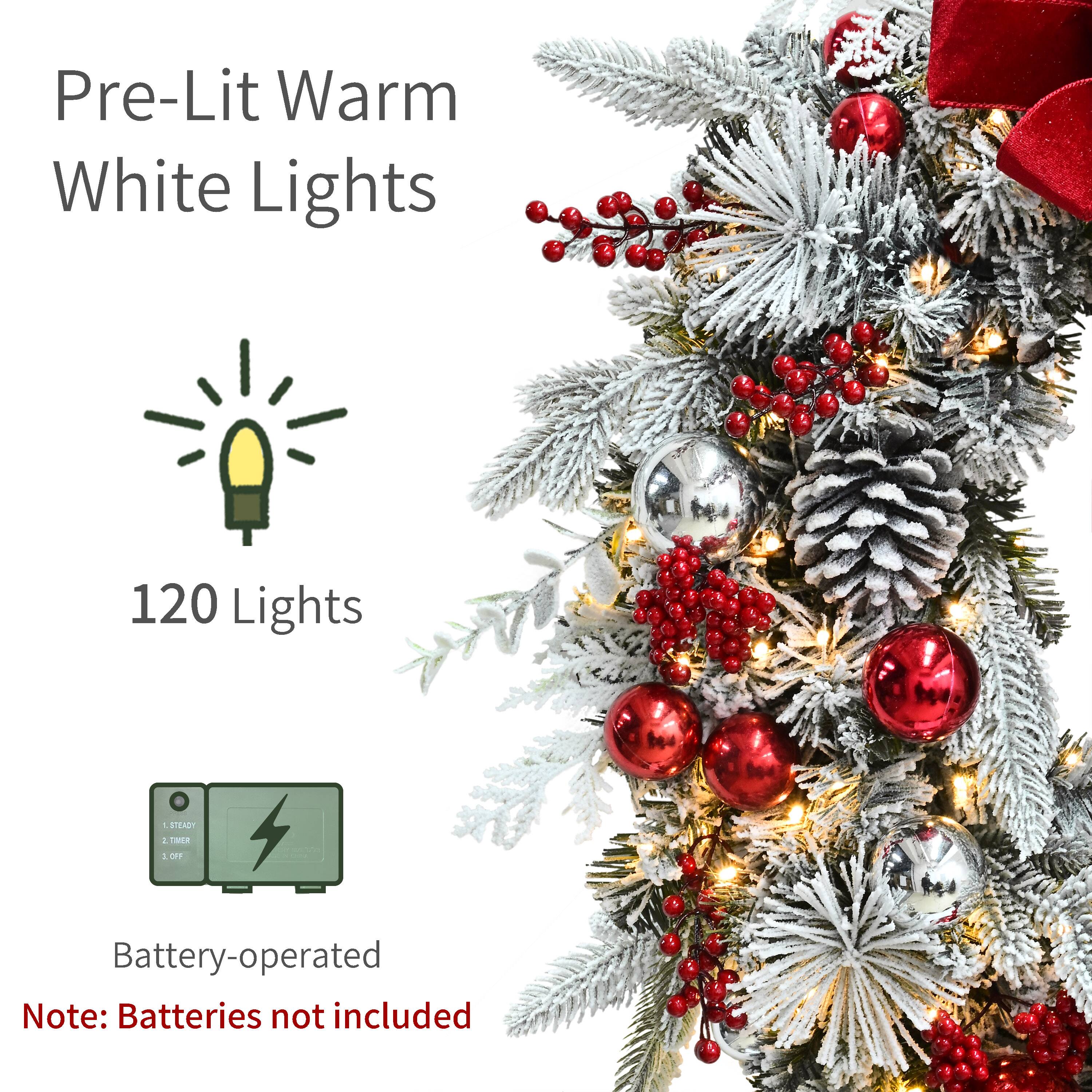 Puleo International 32" Pre-Lit Red Ornaments & Pinecones Flocked Artificial Christmas Wreath
