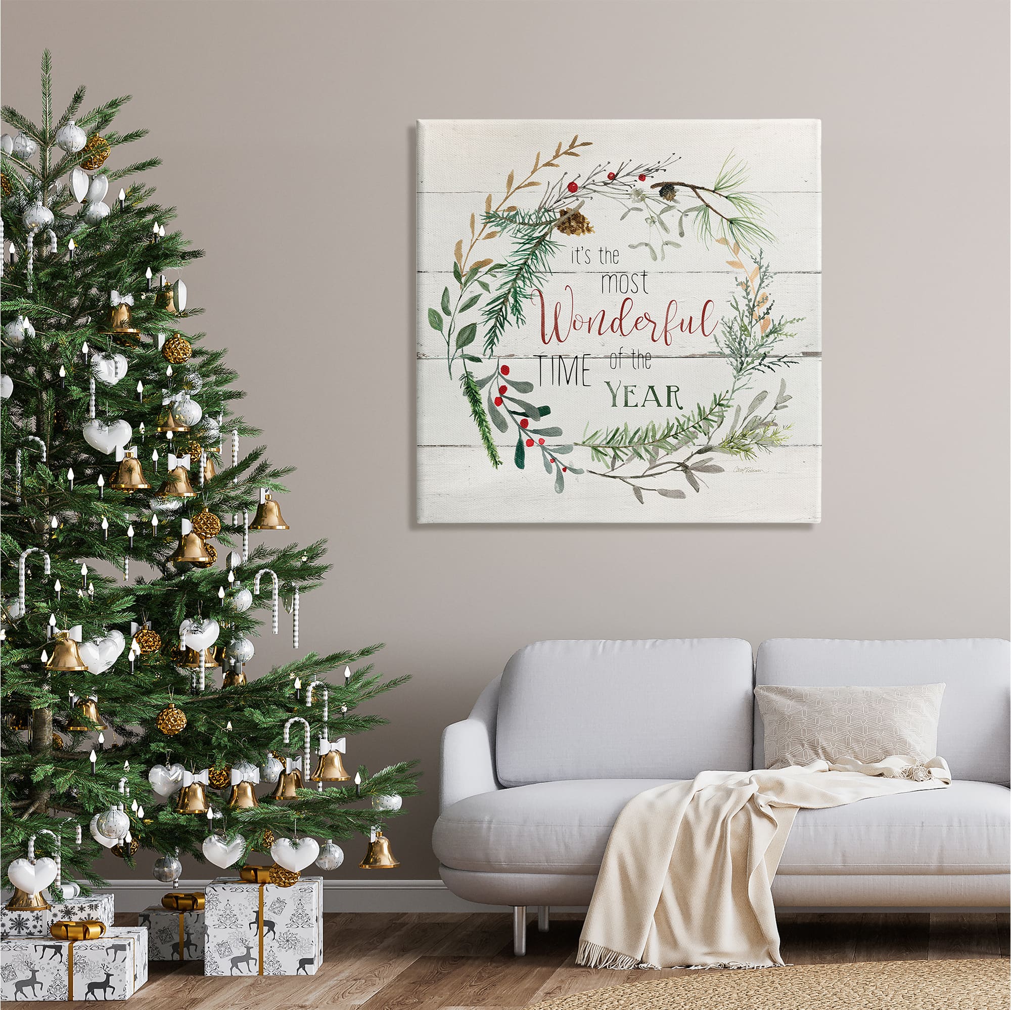 Stupell Industries Most Wonderful Time of Year Wreath Canvas Wall Art