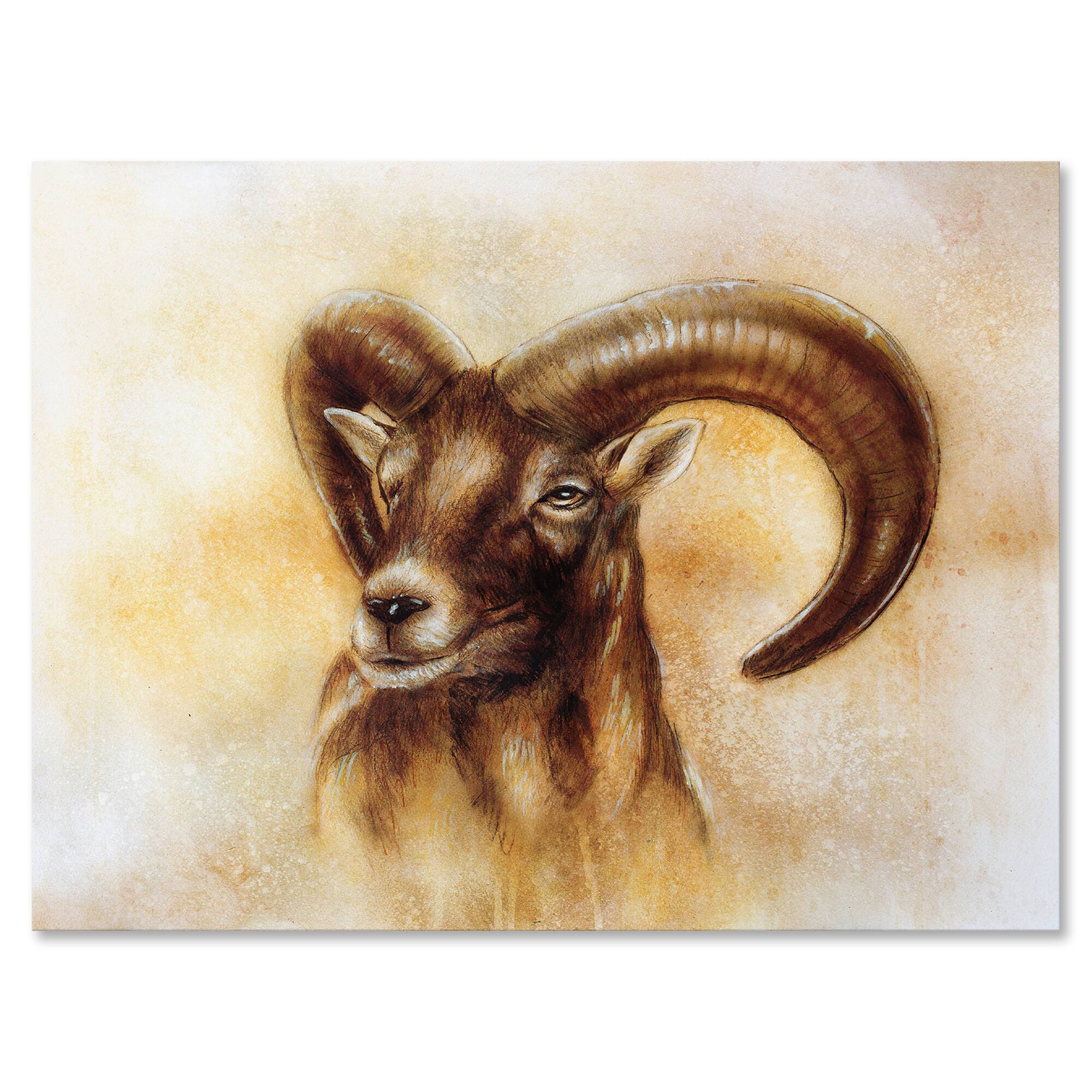 Designart - Portrait of Wild Ram With Mighty Horns I - Modern Canvas Wall Art Print