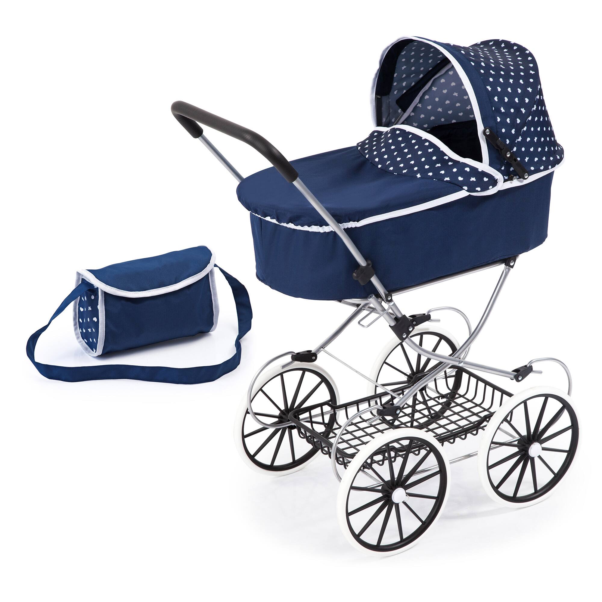 Bayer Design Blue & White Classic Deluxe Doll Pram & Shoulder Bag Set