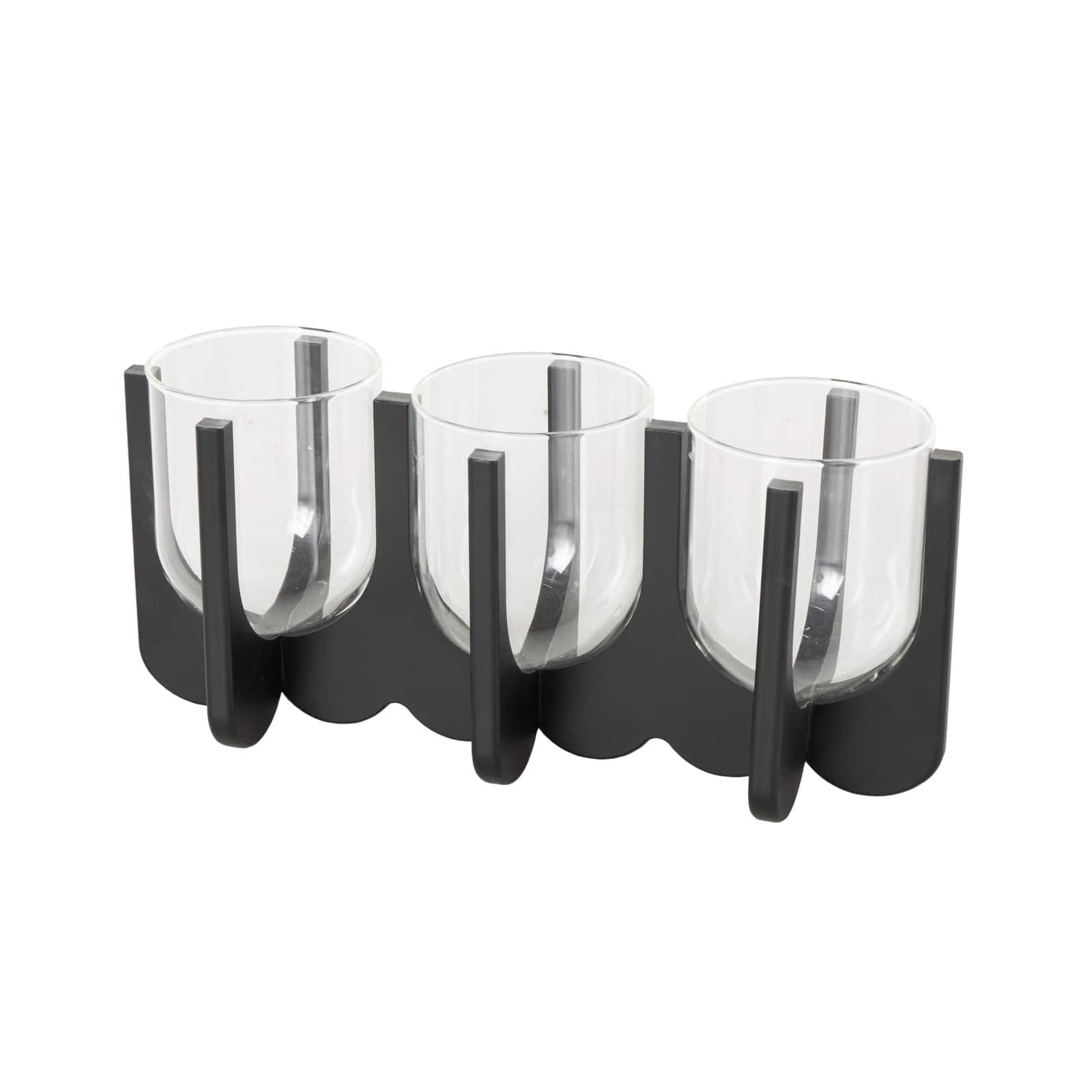 14.25" Black Wood Hurricane 3 Slot Decorative Candle Holder