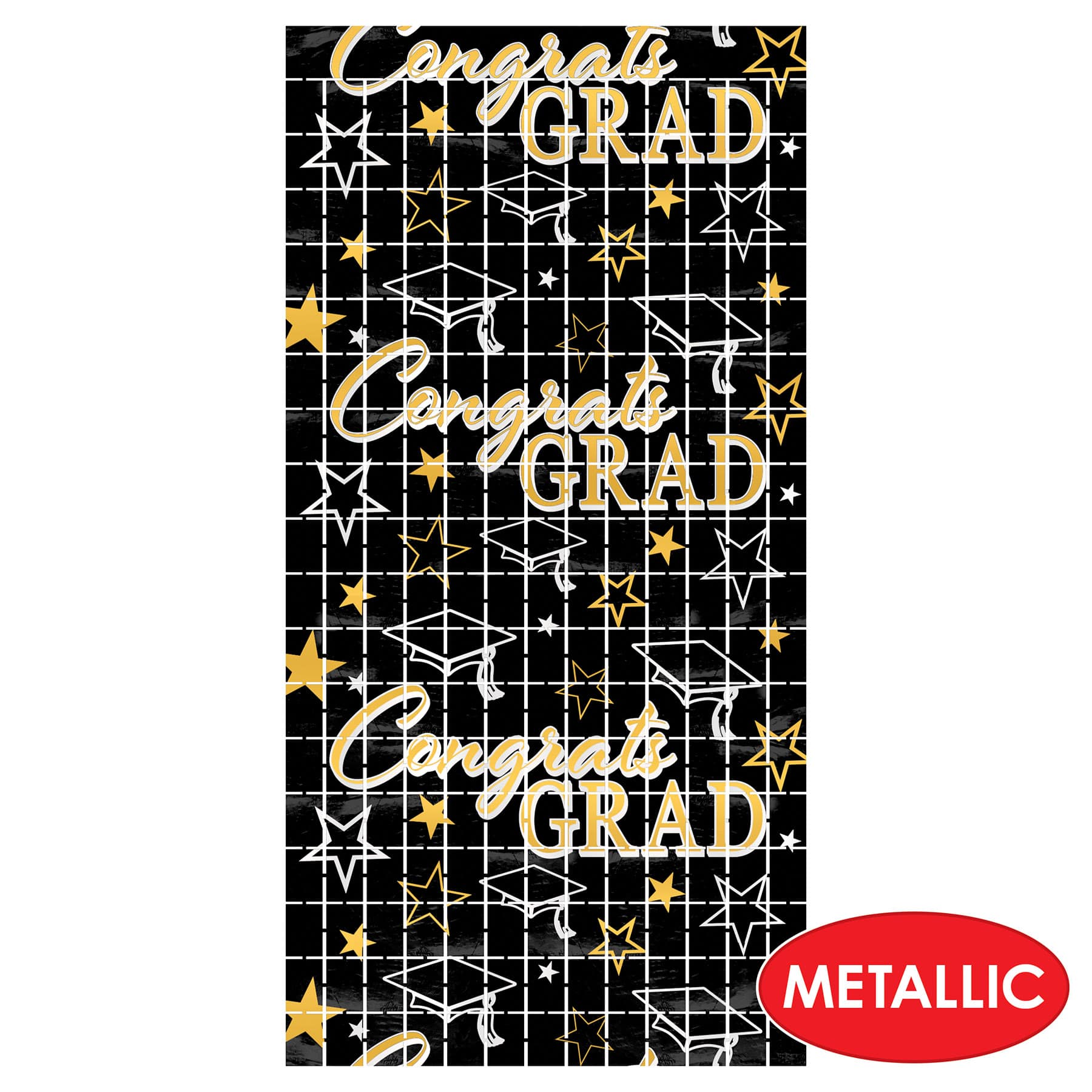 Beistle 6.5ft. Black & Gold Congrats Grad Metallic Square Curtain