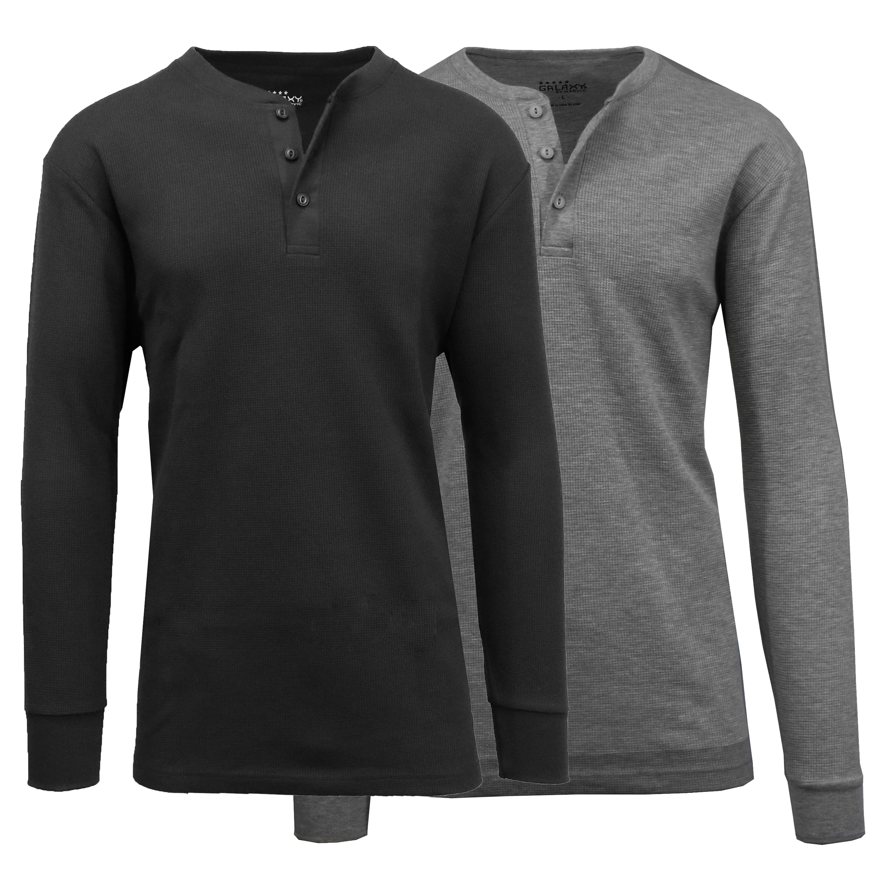 Men's Long Sleeve Waffle-Knit Thermal Henley Shirt Pack