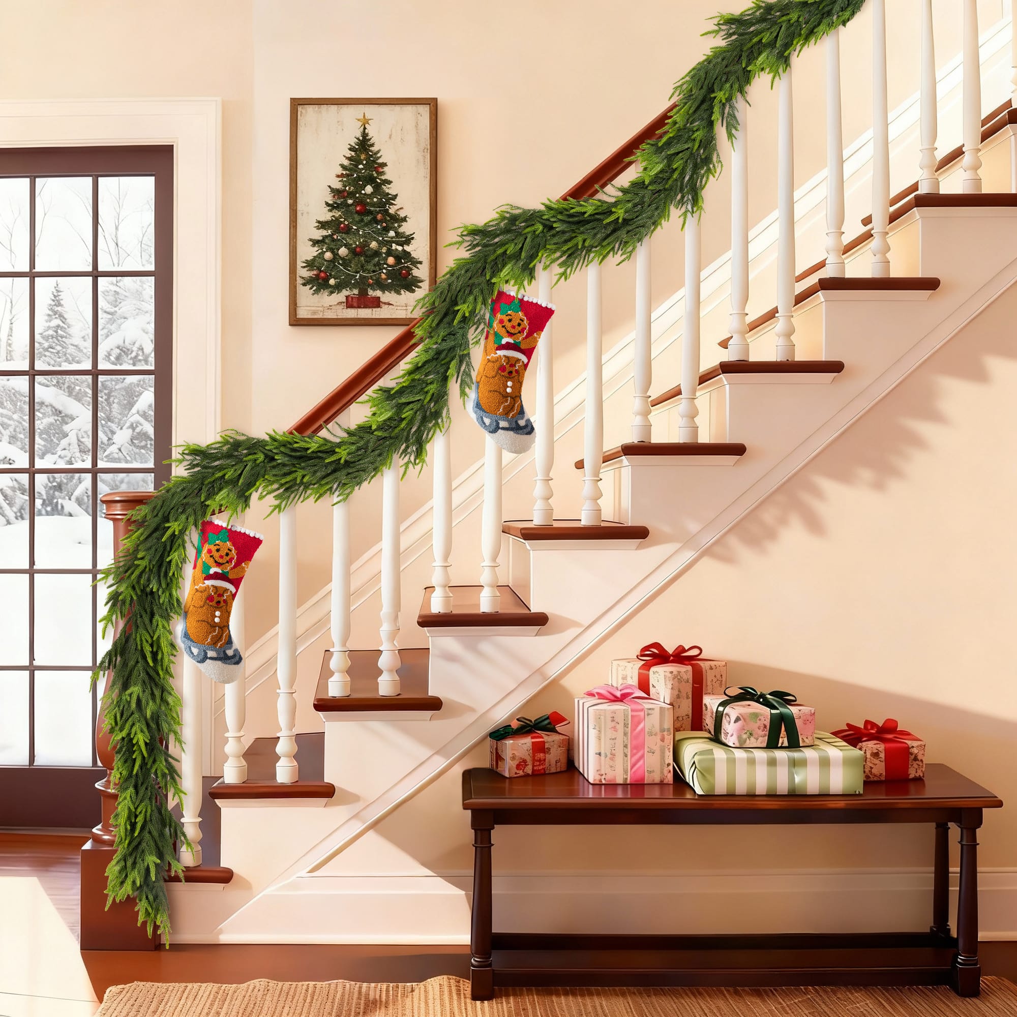 Glitzhome® 9ft. Christmas Greenery PE Dripping Garland, Set of 2