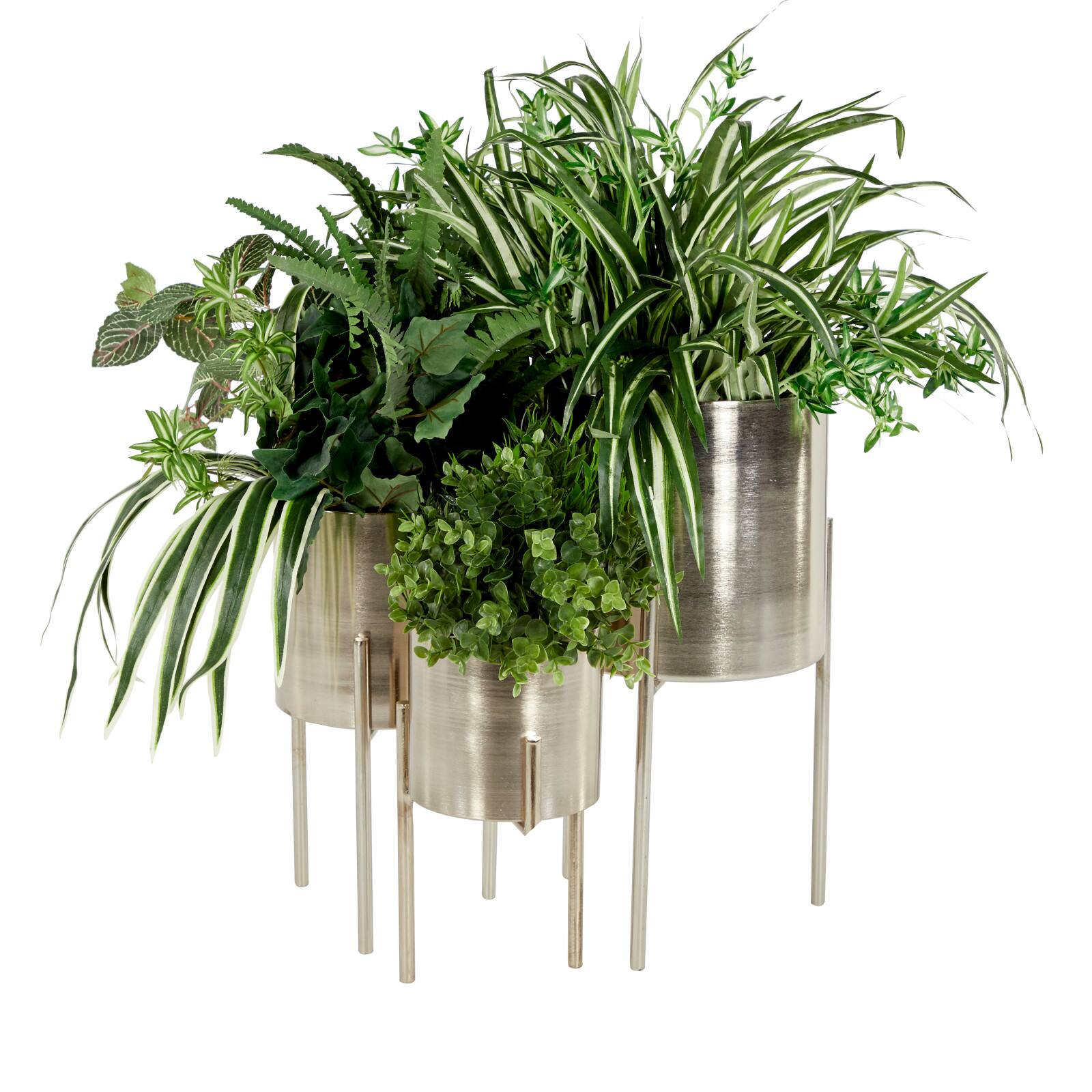 Silver Metal Contemporary Planter Set