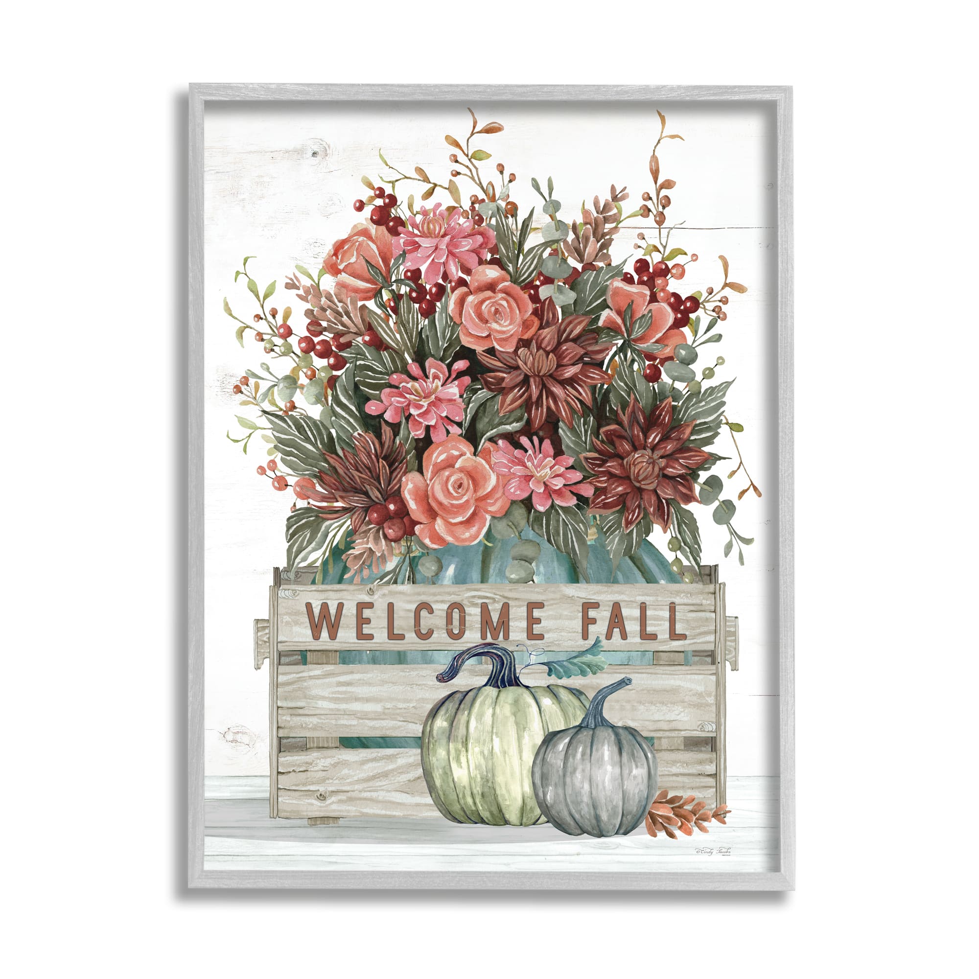 Stupell Industries Welcome Fall Seasonal Blooms Framed Giclee Art