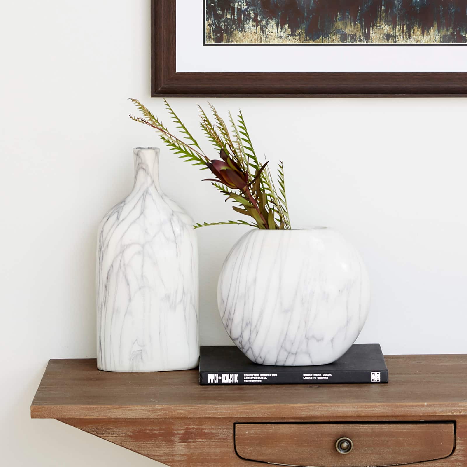 Set of 3 Grey Stoneware Contemporary Vase, 9" x 8"