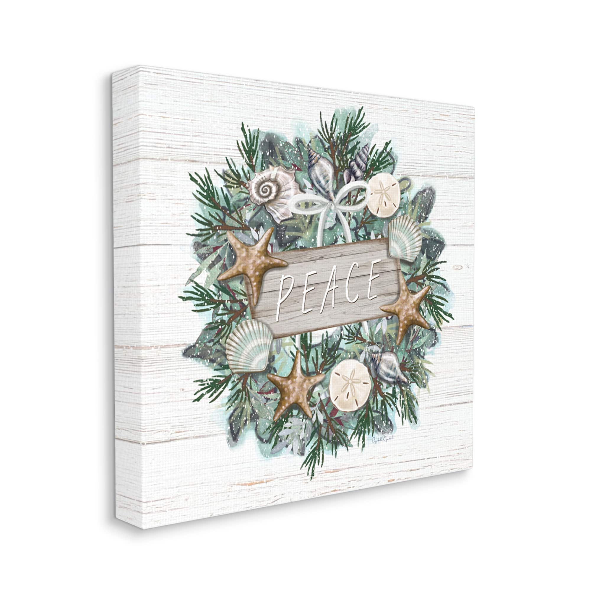 Stupell Industries Sea Life Holiday Peace Wreath Canvas Wall Art