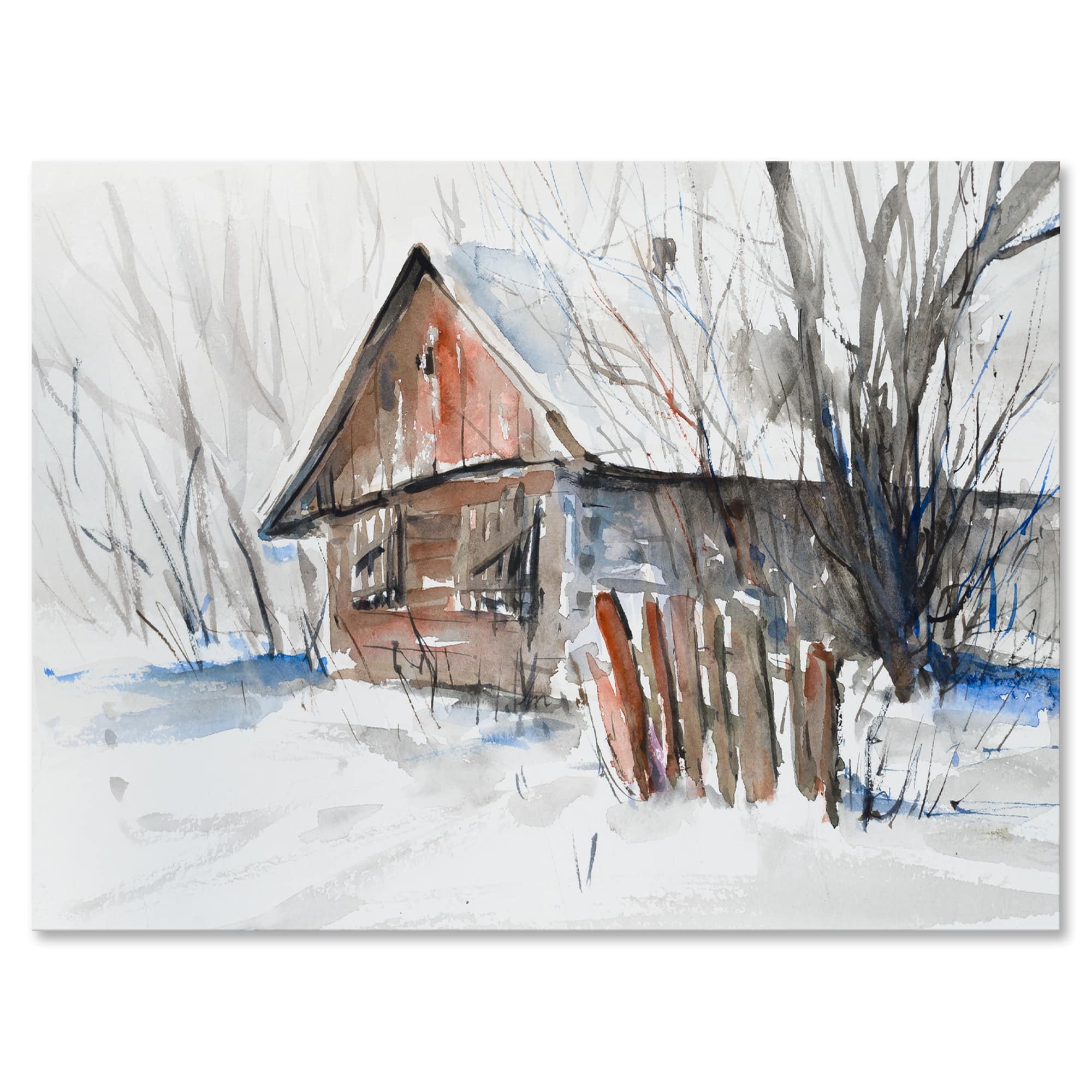 Designart - Old Abandoned Wooden House In Winter Picture - Traditional Canvas Wall Art Print