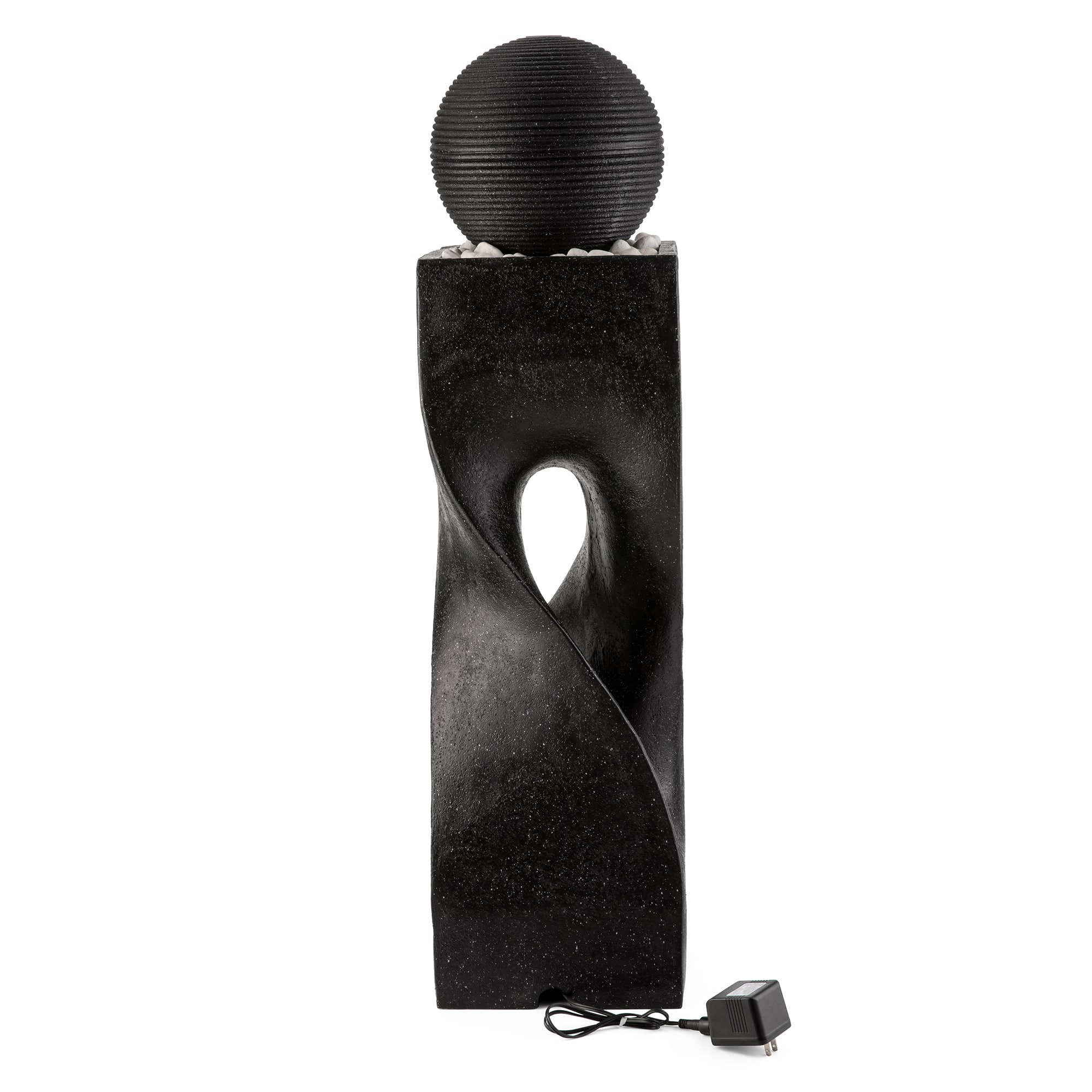 Glitzhome® 40.5" Oversized LED Modern Geometric Pedestal & Sphere Outdoor Fountain