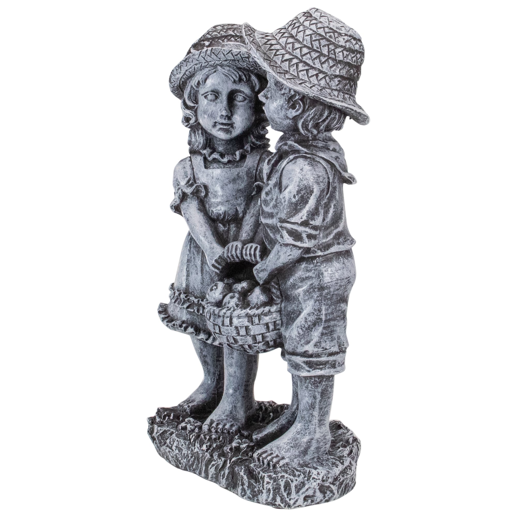 13" Boy & Girl Apple Picking Outdoor Garden Statue