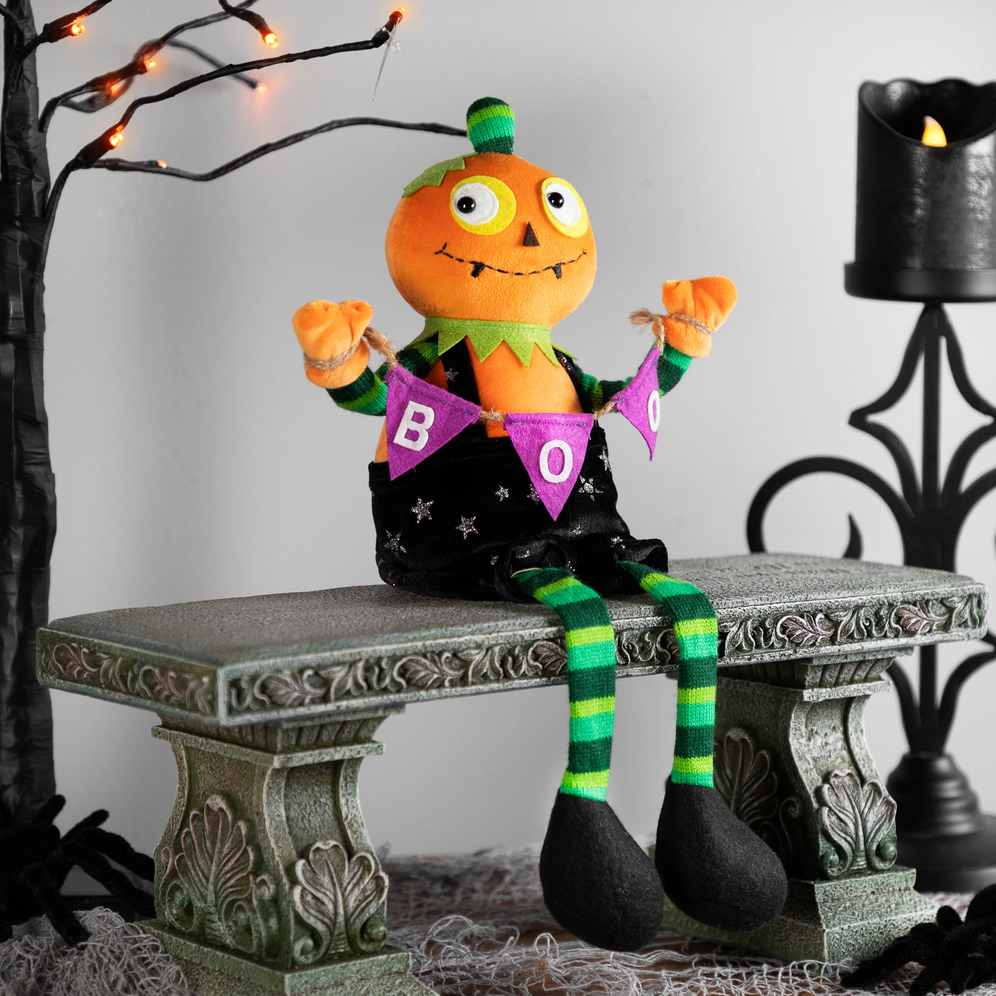 14" Sitting Plush Jack-o'-Lantern Halloween Figure