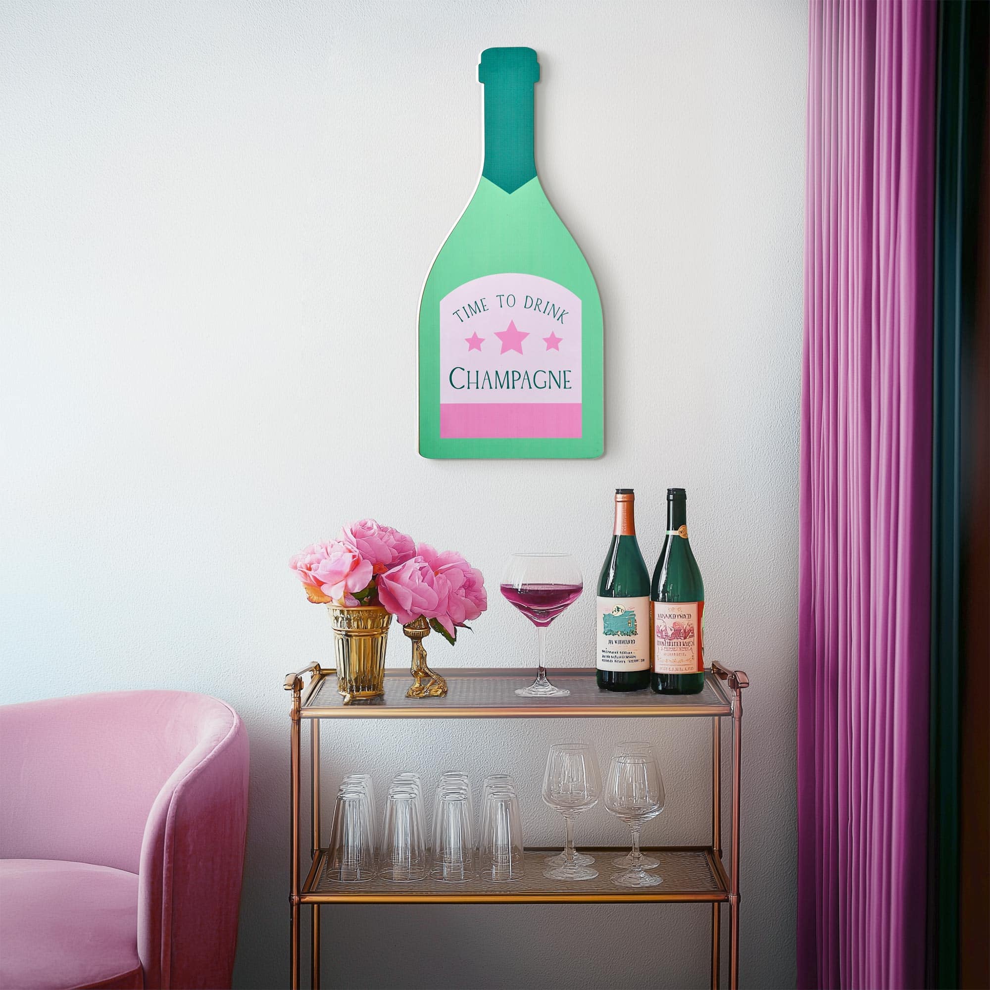 American Art Decor Tipsy Champagne Wall Plaque - 12" x 26" x 8.75"