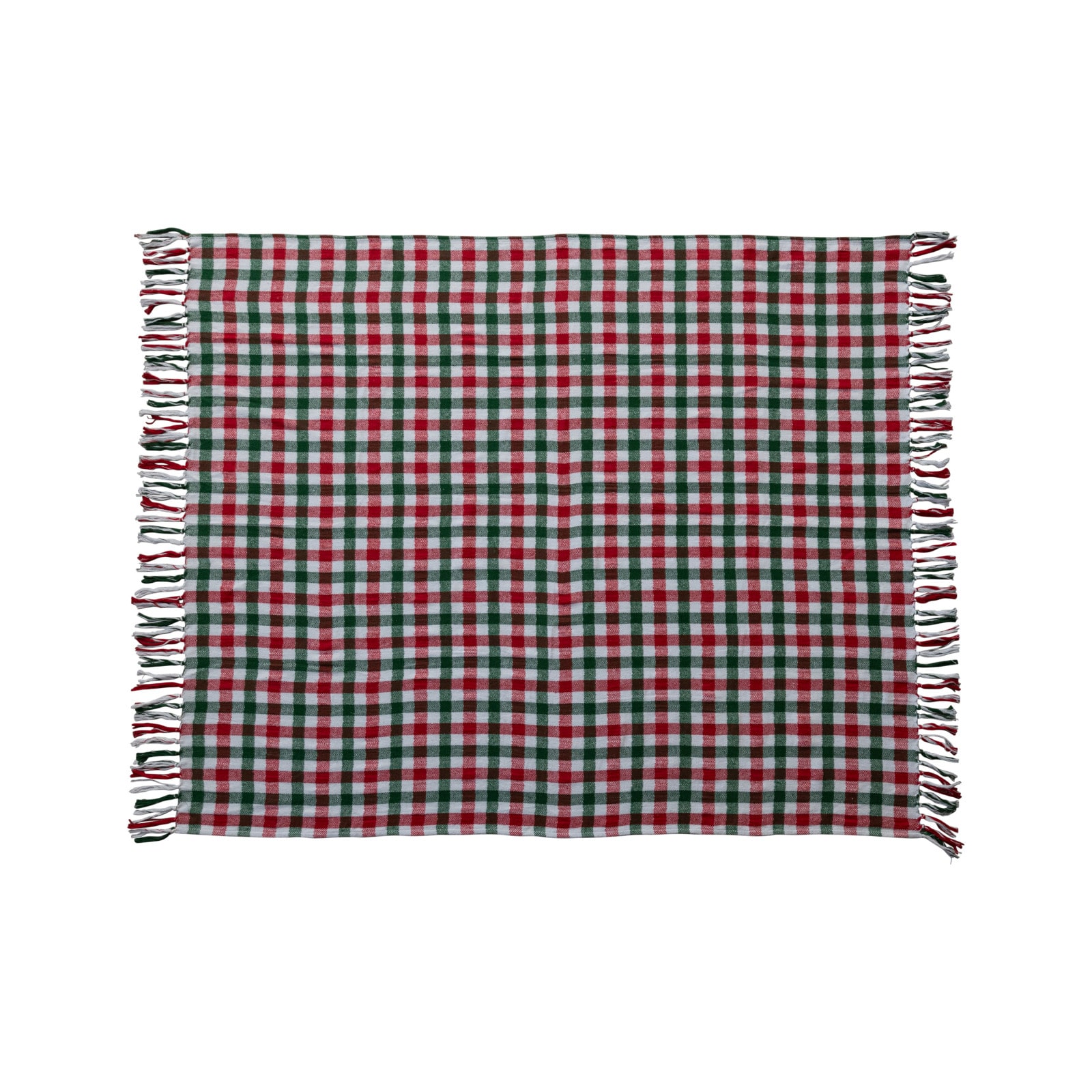 Hello Honey® 60" Red & Green Gingham Brushed Cotton Flannel Throw with Fringe