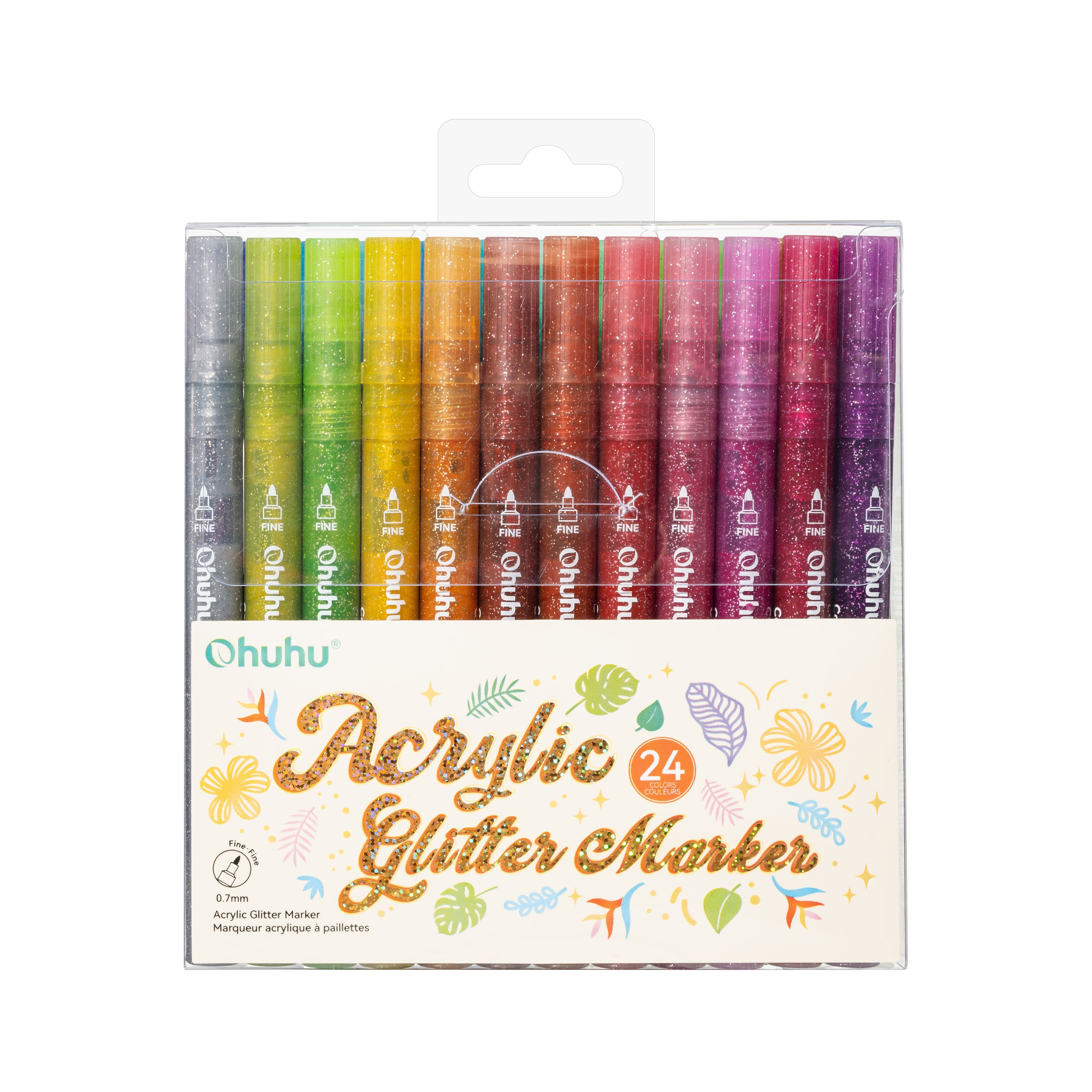 Ohuhu® 24 Color 0.7mm Fine Tip Glitter Markers