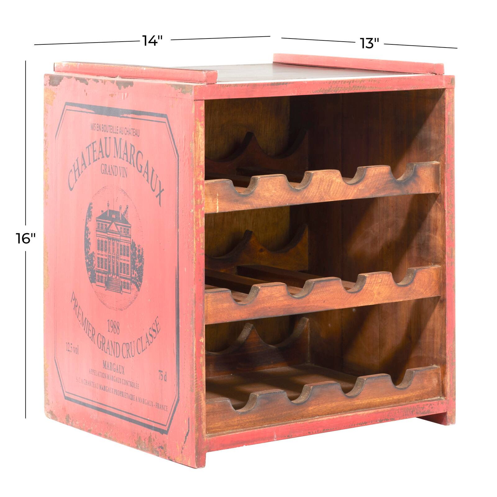 16" Red Wood Farmhouse Wine Rack
